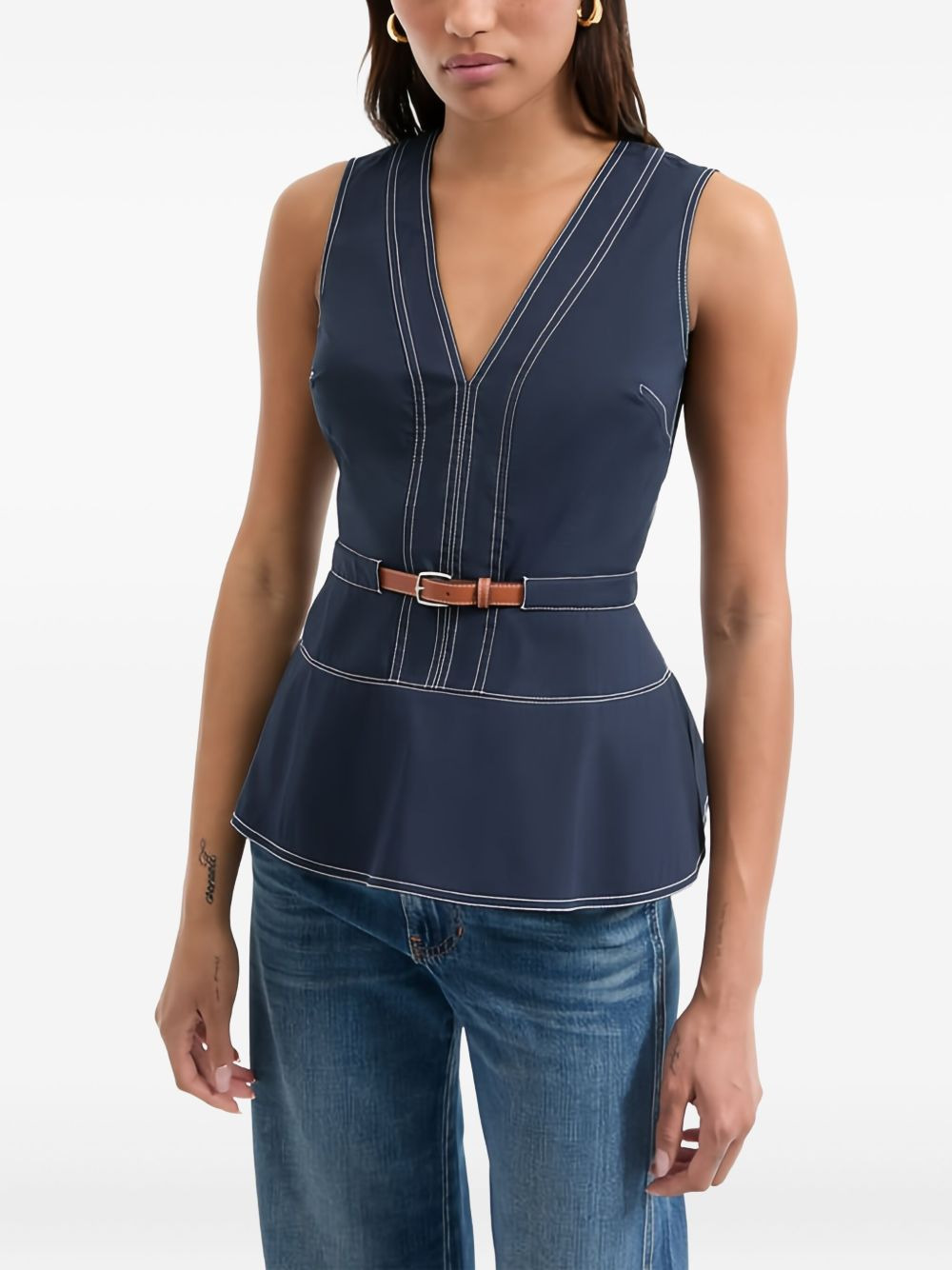 belted V-neck top - 2