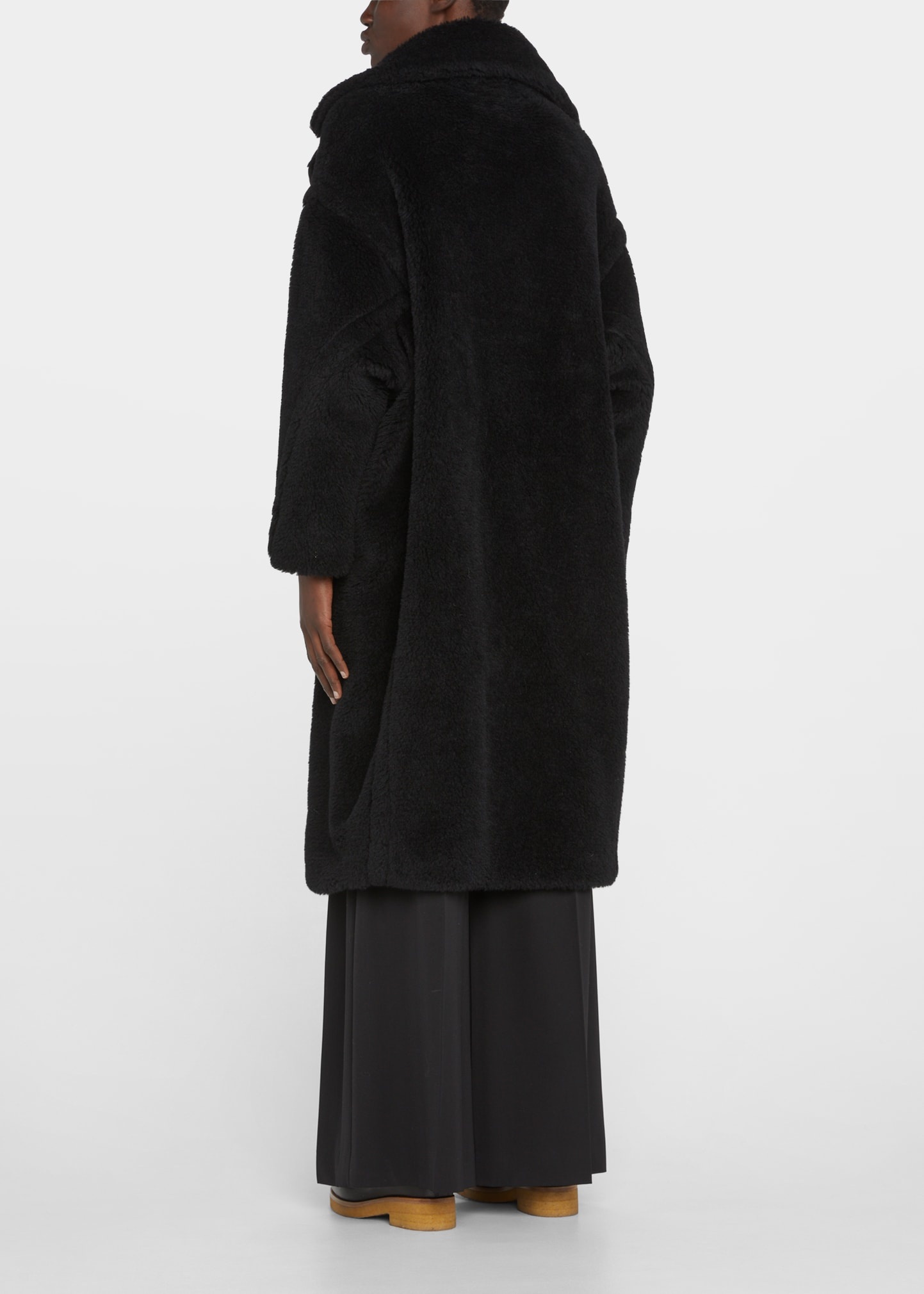Alpaca-Silk Teddy Knit Coat, Black - 2