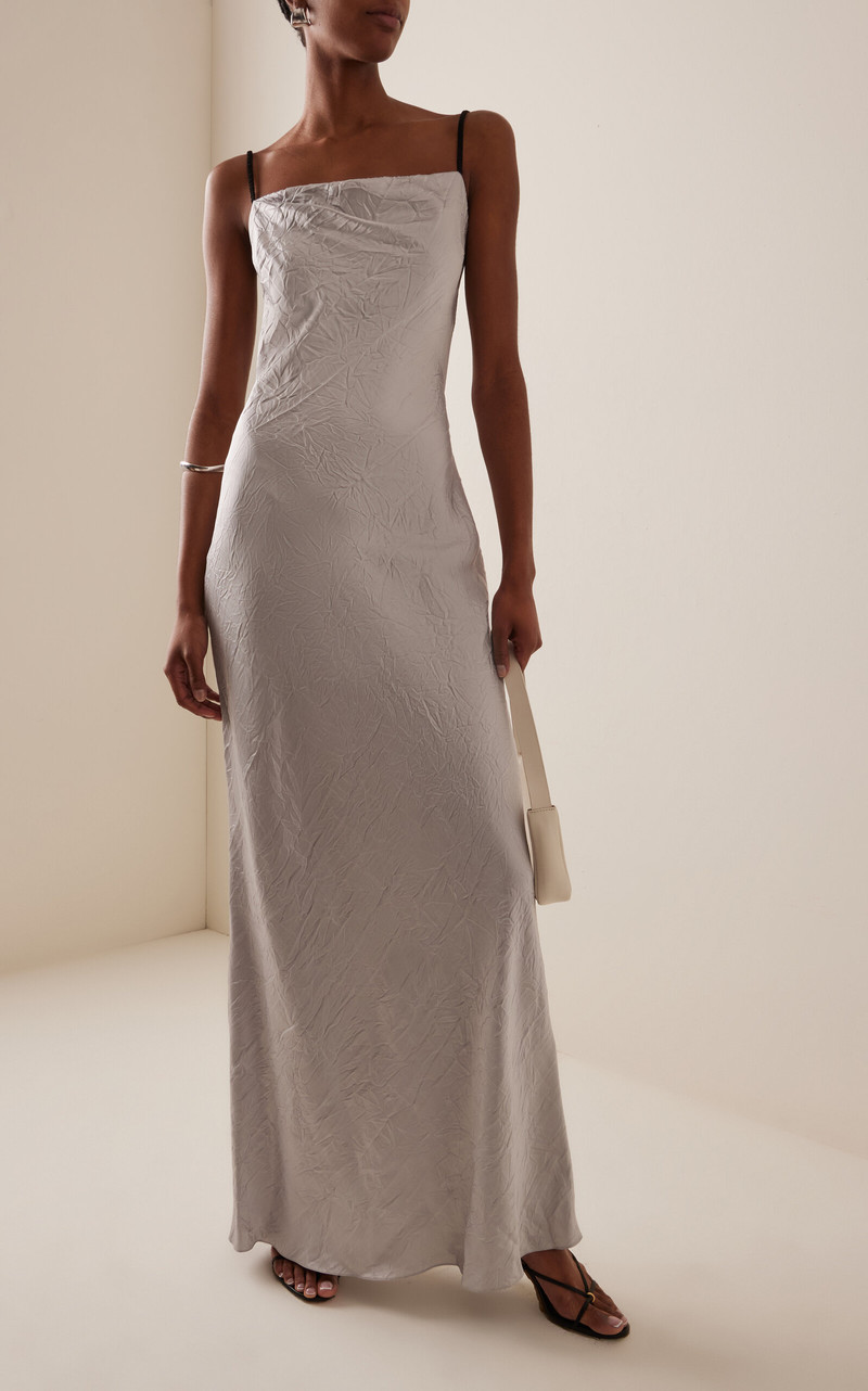 ANNA OCTOBER Lucie Crinkled Satin Maxi Dress silver outlook