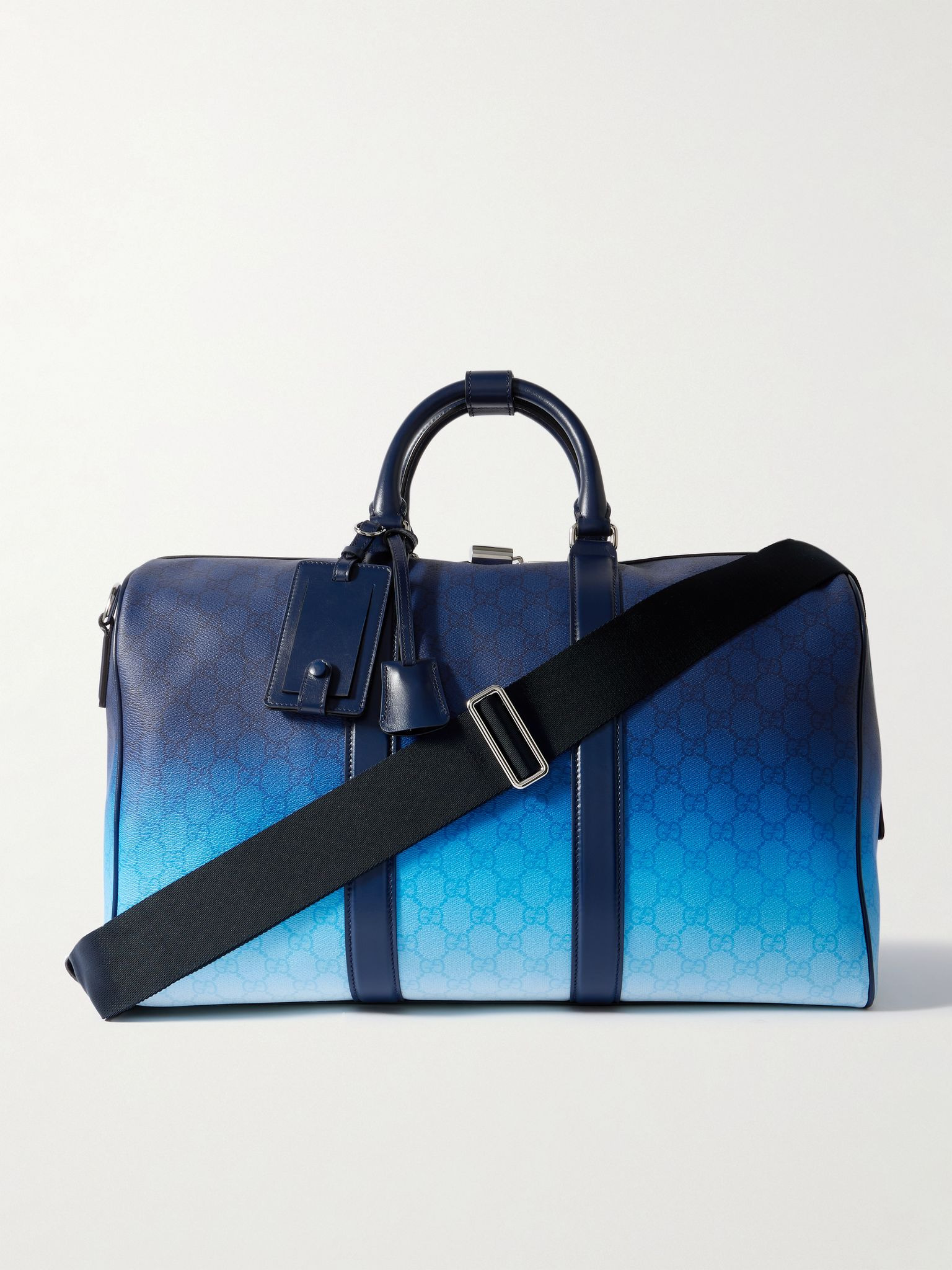 Gucci Chroma Dégradé Leather-Trimmed Monogrammed Coated-Canvas Duffle Bag Blue - 1