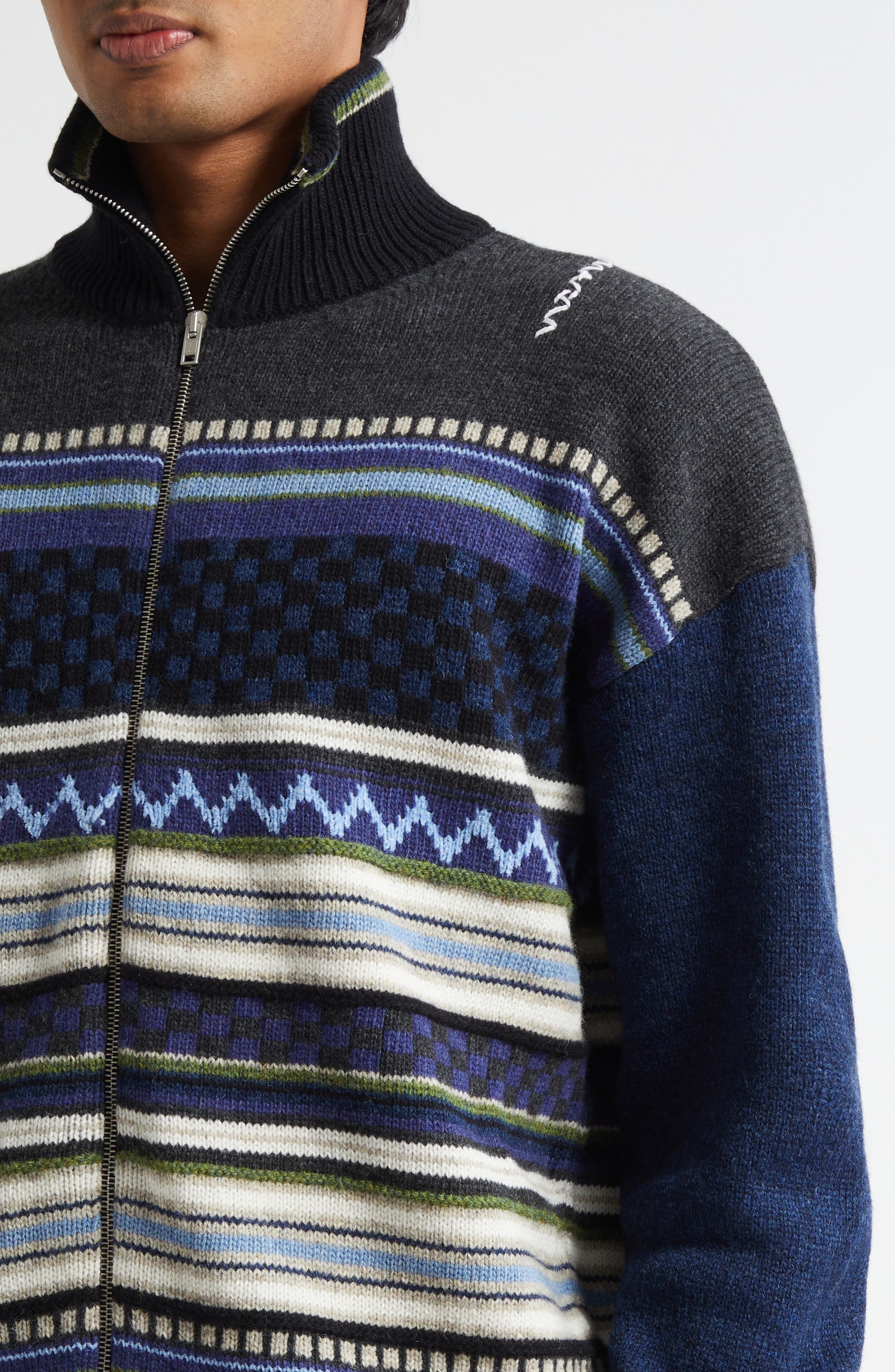 Marni Mixed Stripe Zip Cardigan in Blue at Nordstrom - 4