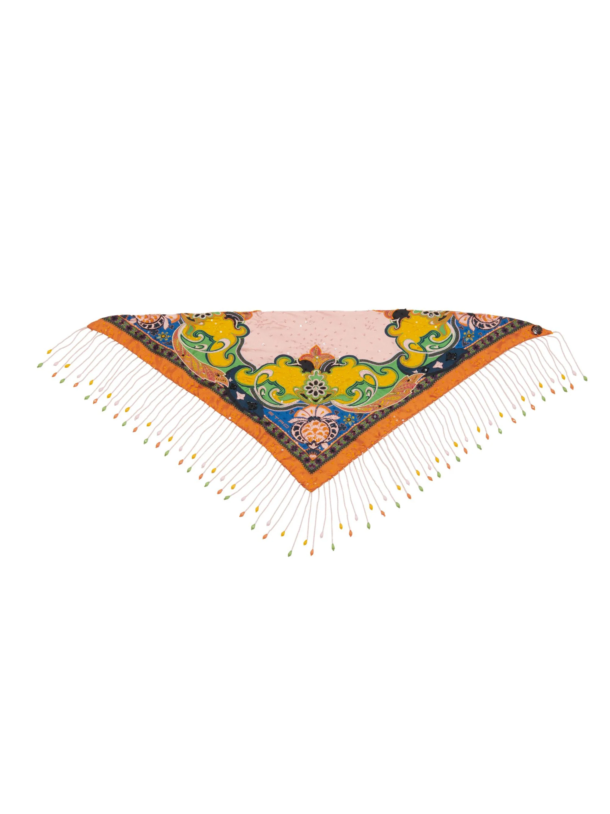Women's Printed Fringed Silk Bandana - Printed Pink Base - 1
