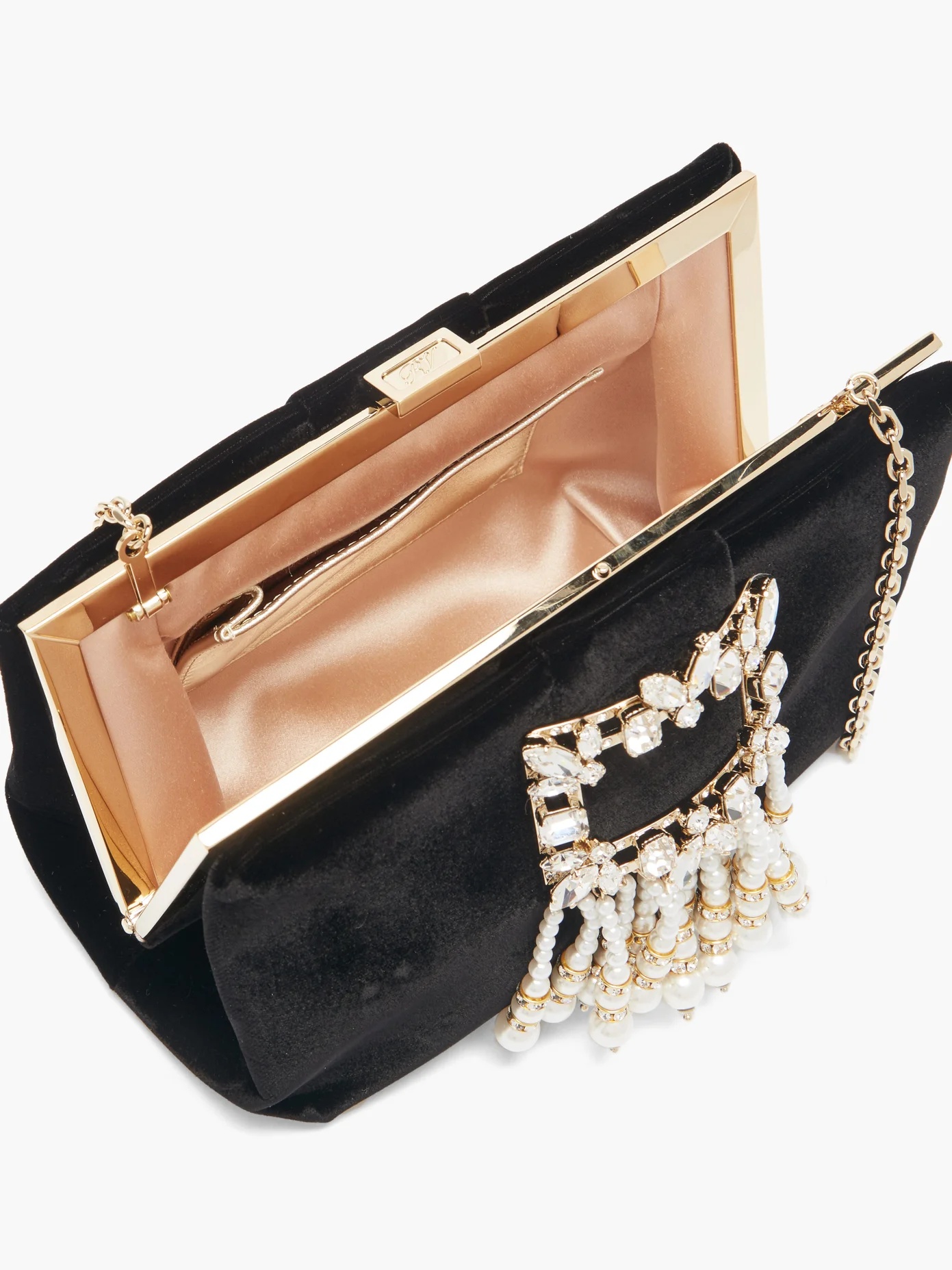 Broche crystal-embellished velvet shoulder bag - 5