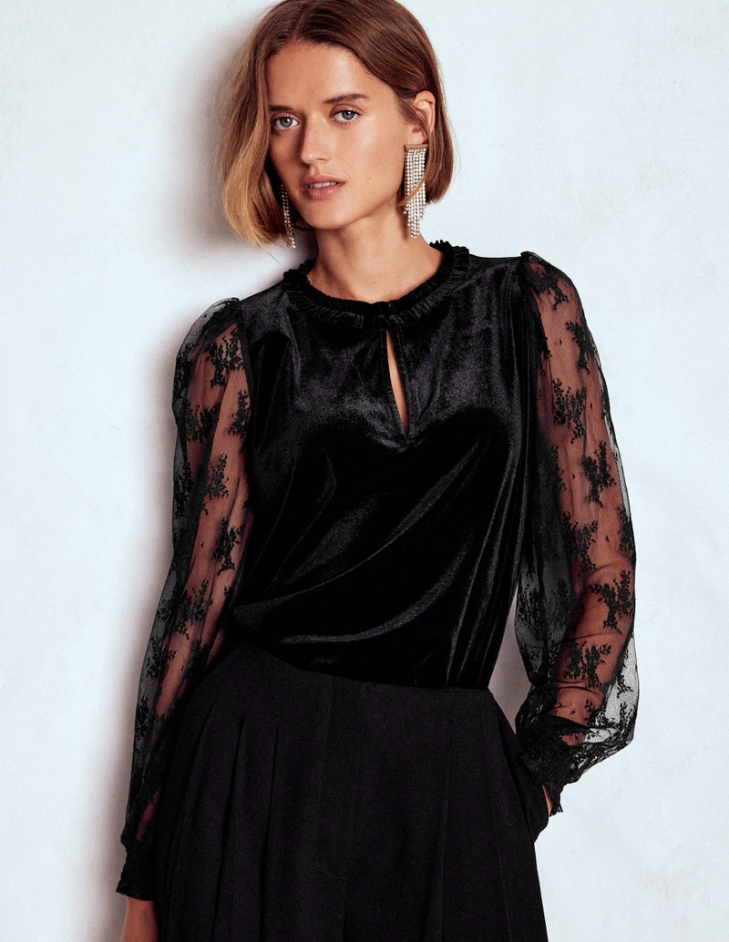 Mixed Media Puff Velvet Top-Black 5