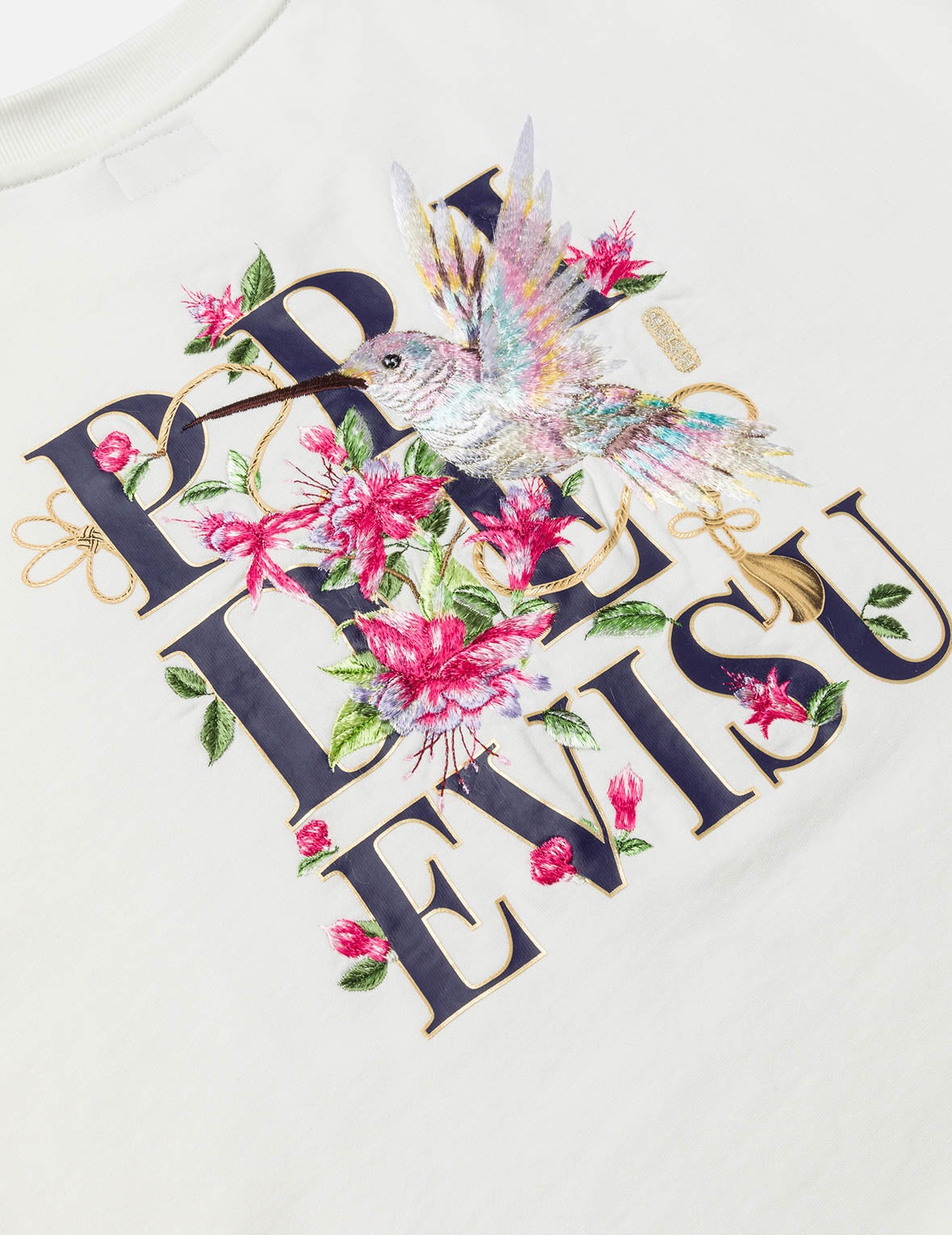 Hummingbird and Magnolia Embroidery Oversized Sweatshirt - 5