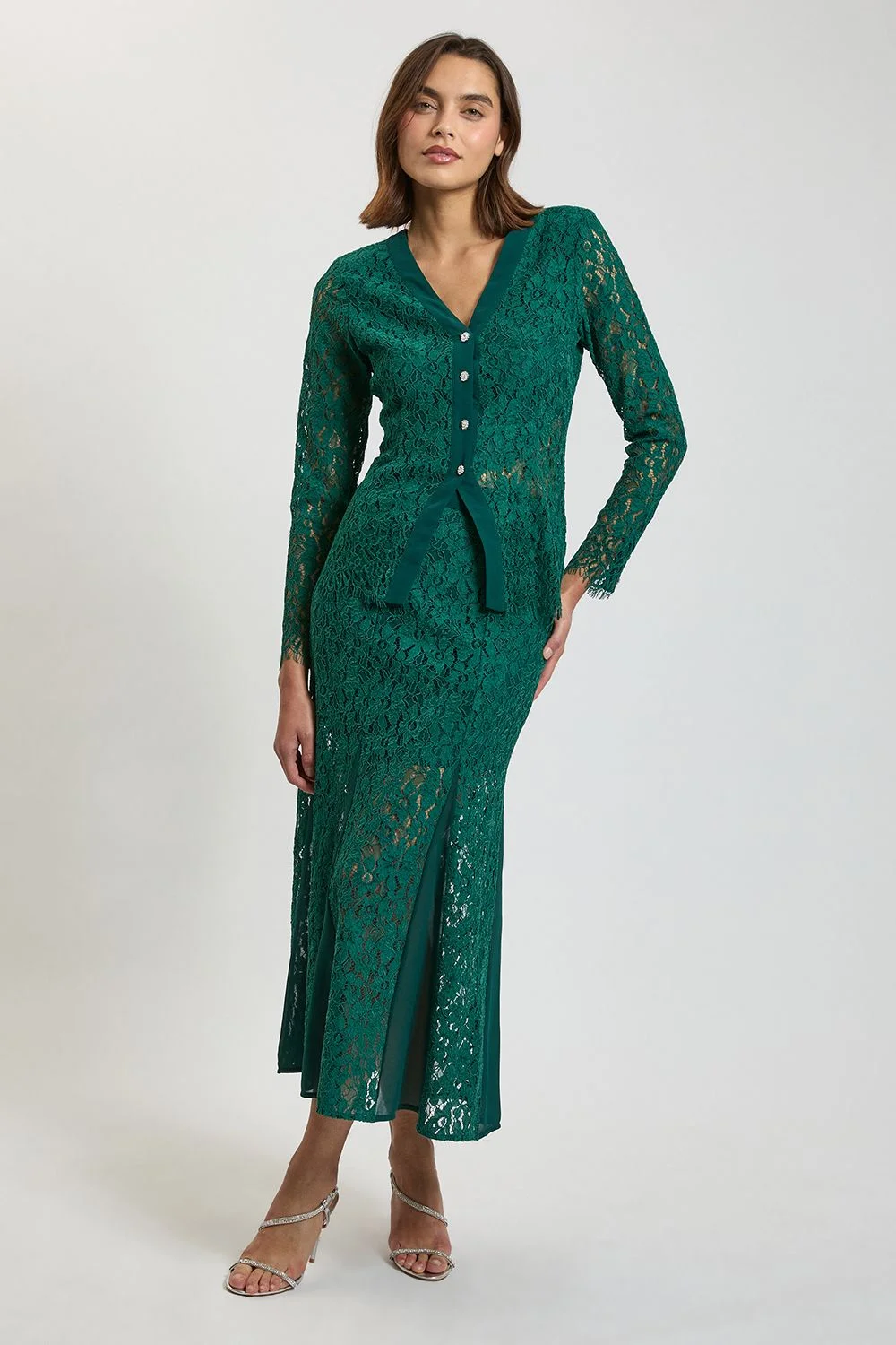 Lace And Georgette Godet Maxi Skirt - 1
