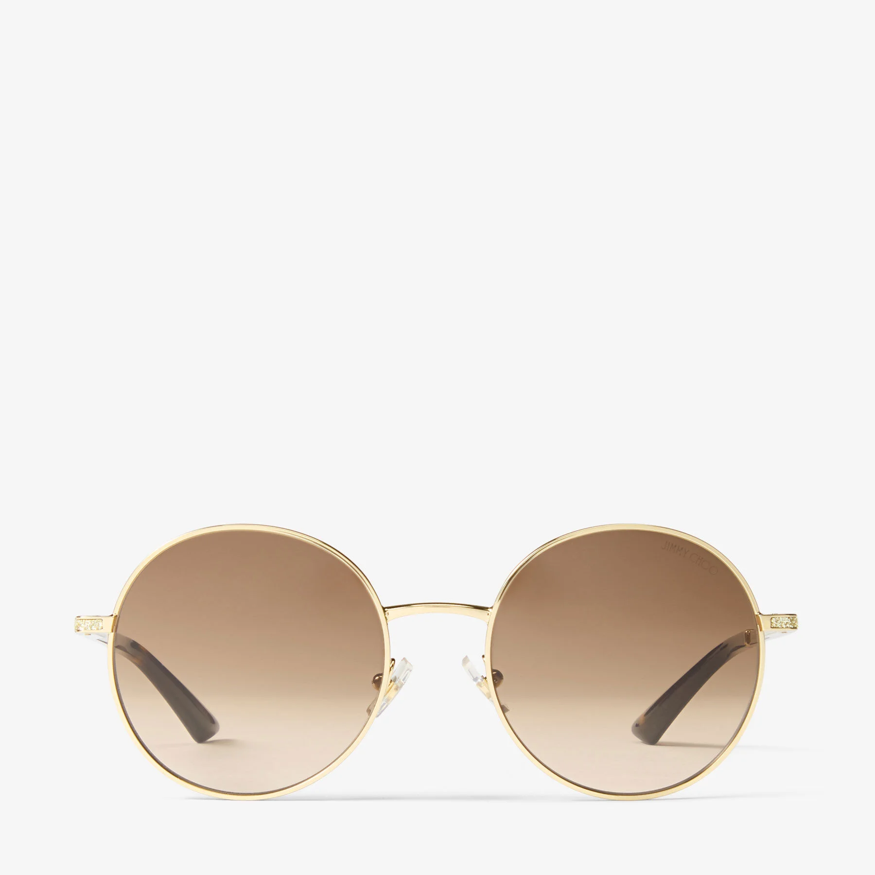 Lira Pale Gold-Finish Metal Round Sunglasses with Gradient Brown Lenses - 1