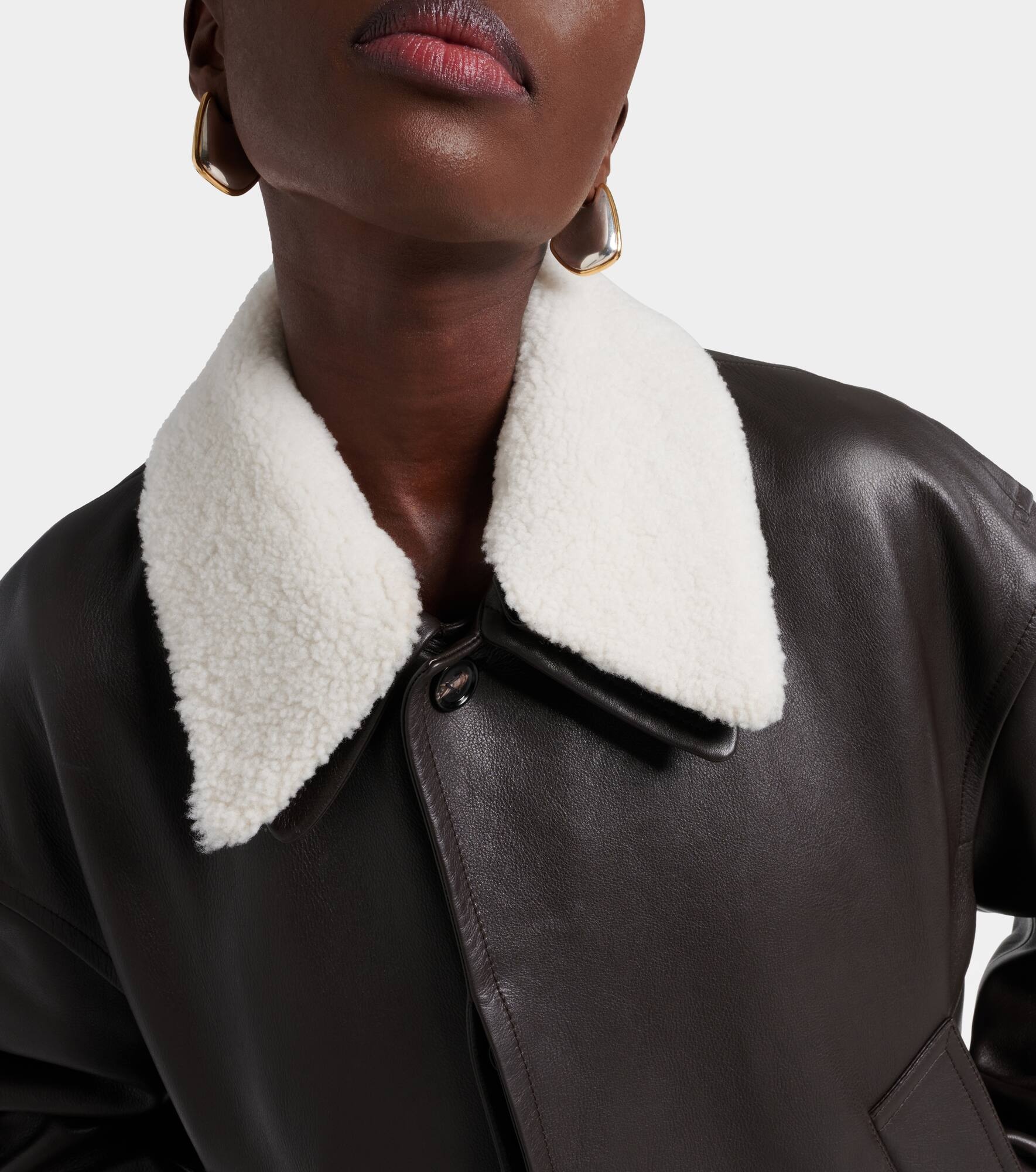 Shearling-trimmed leather jacket - 4