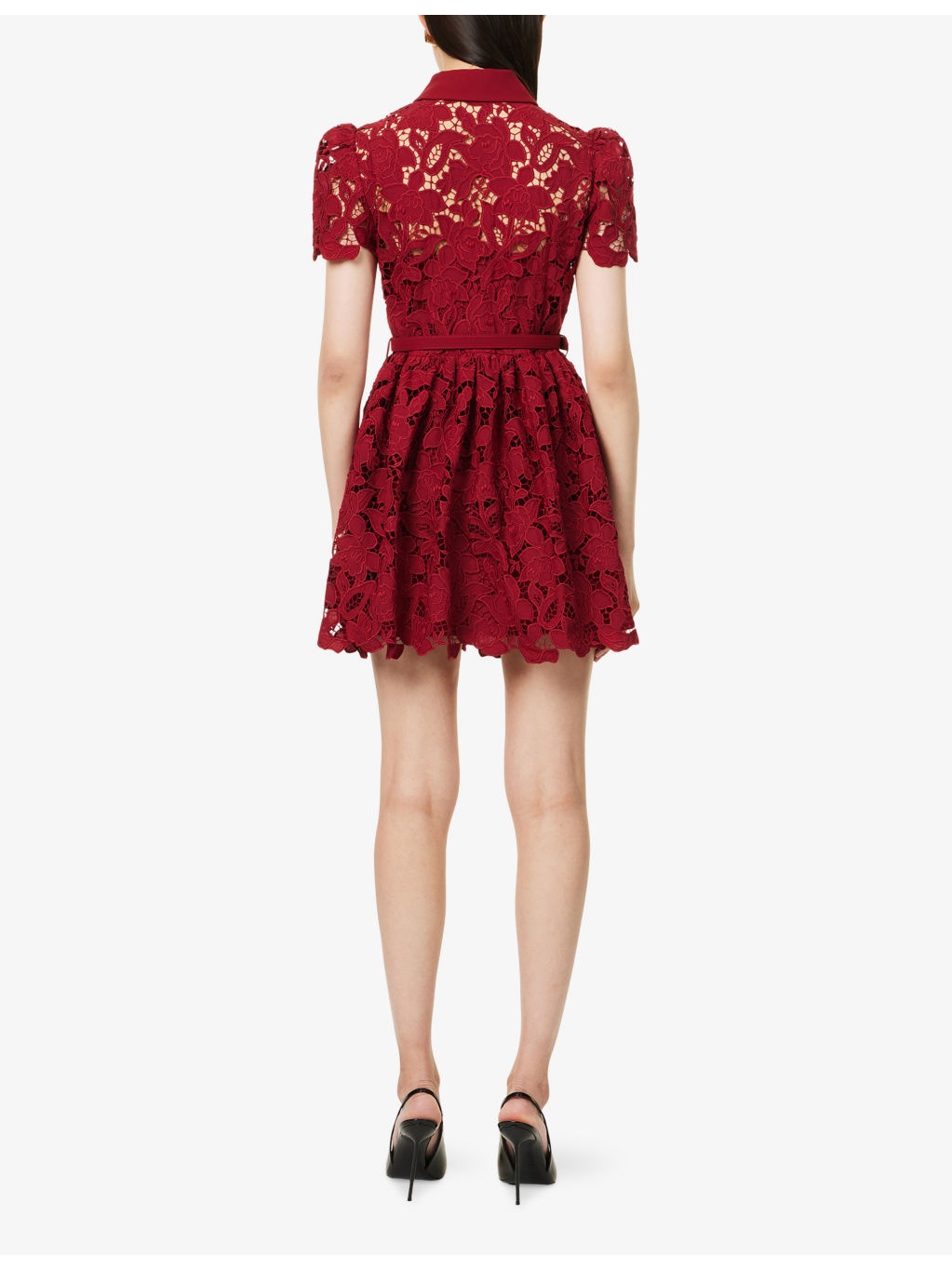 Embroidered Collared Lace Mini Dress - 4