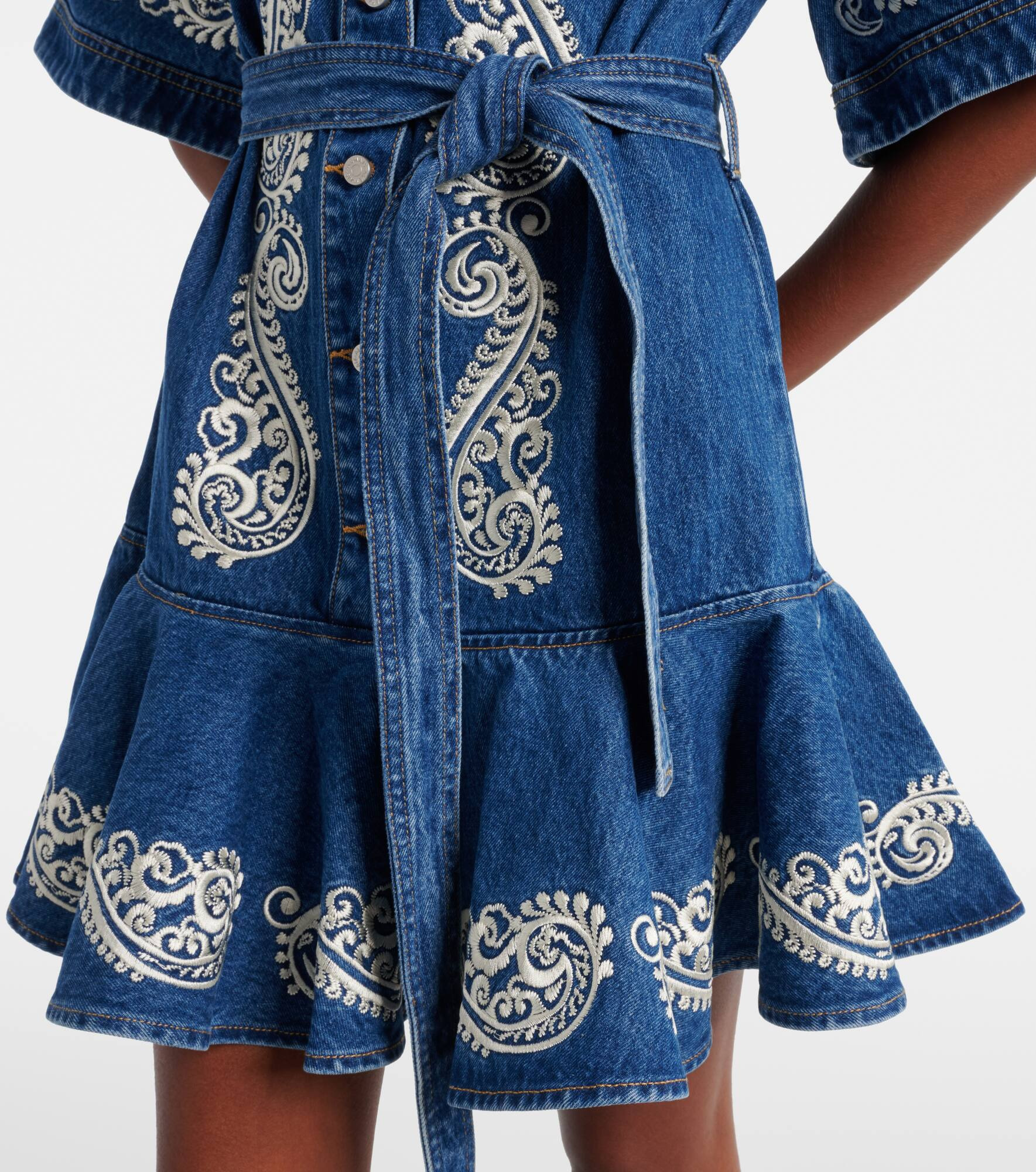 Embroidered paisley denim minidress - 5