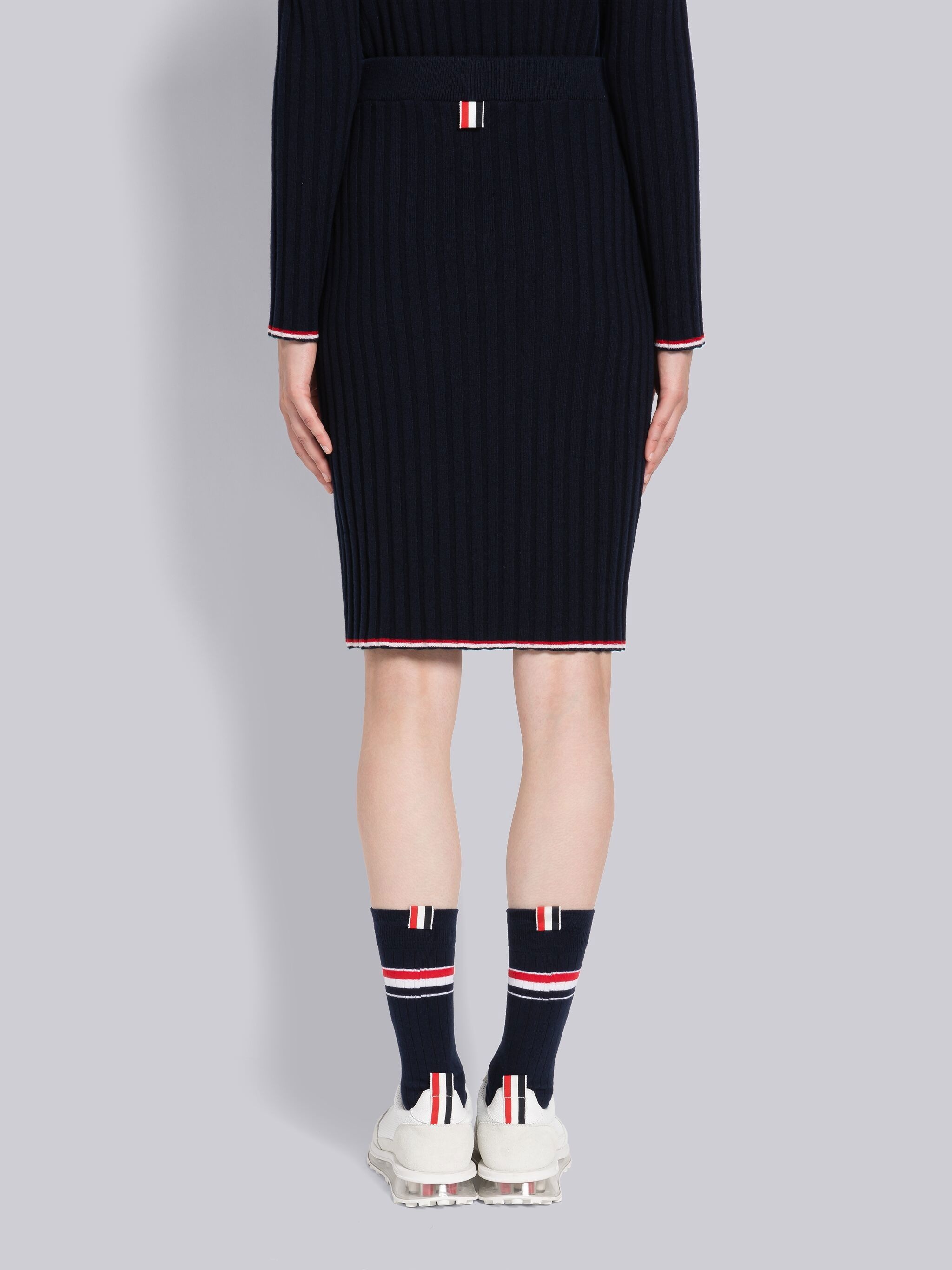 Wide Rib Cashmere Tipping Pencil Skirt - 3
