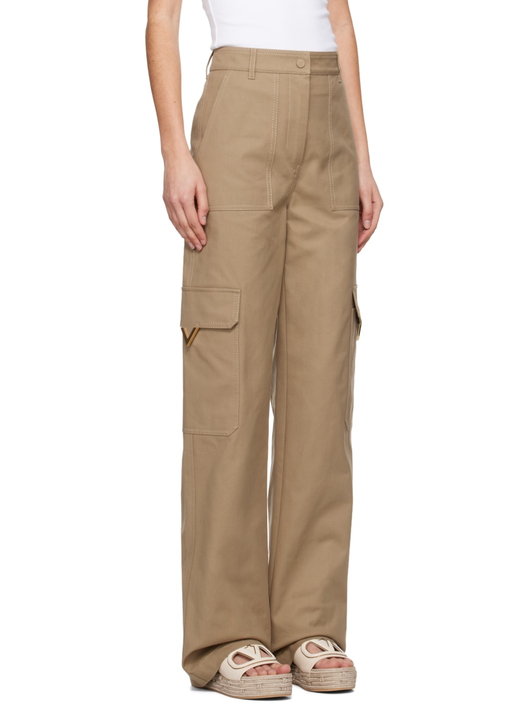 Beige Cargo Pocket Trousers - 2