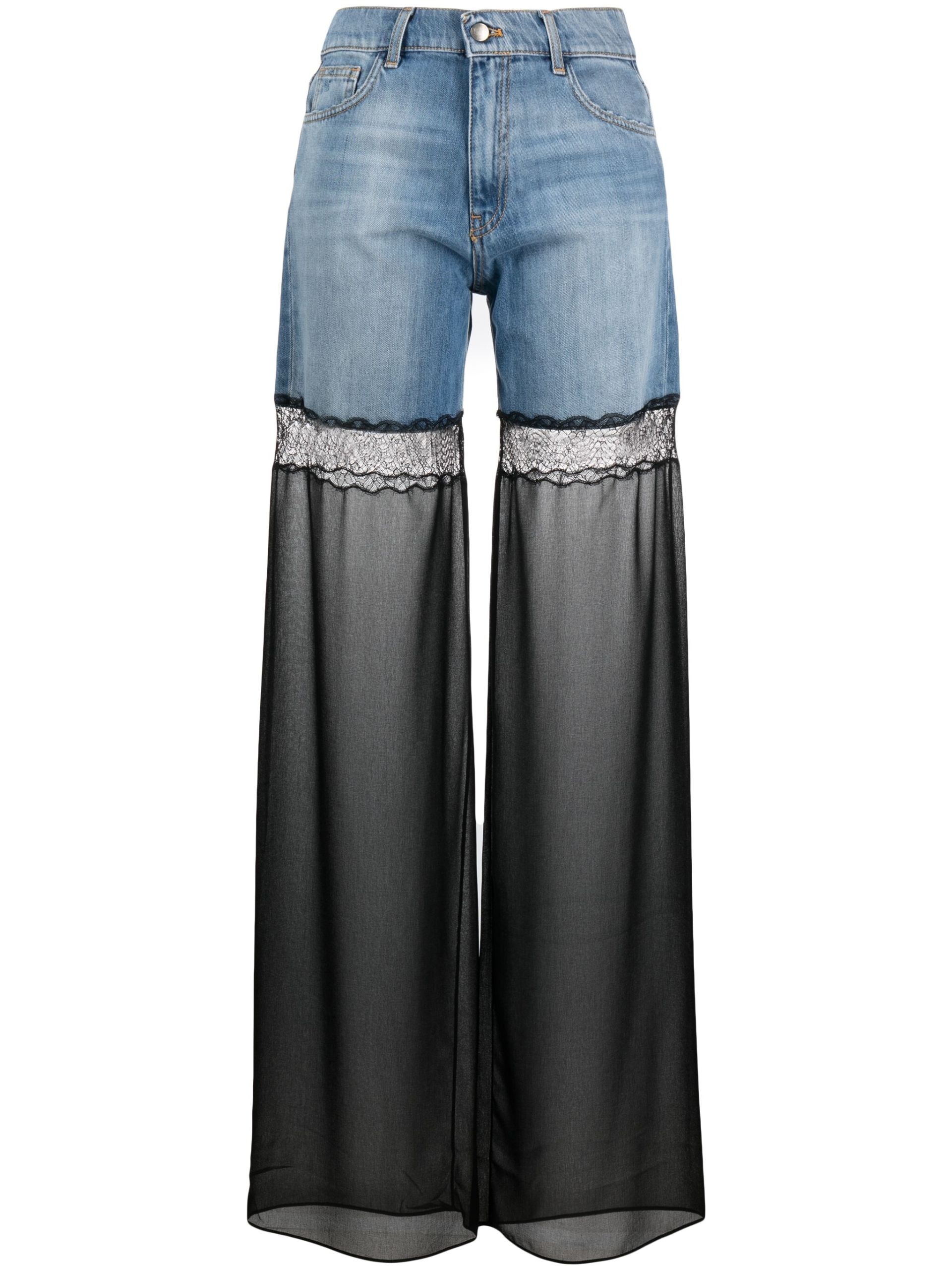 Black Tulle Wide-Leg Jeans - 1