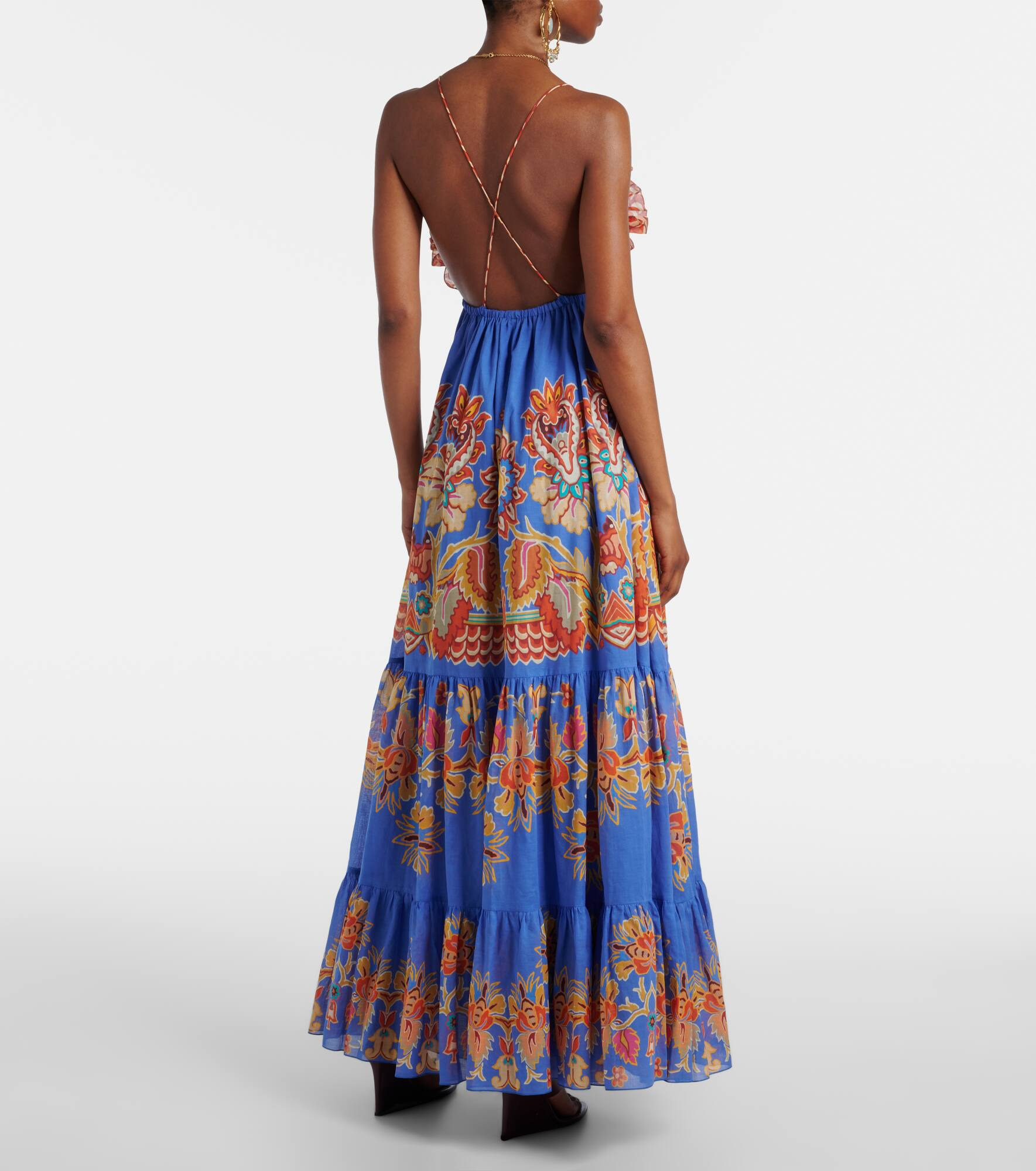 Printed open-back cotton voile maxi dress - 3