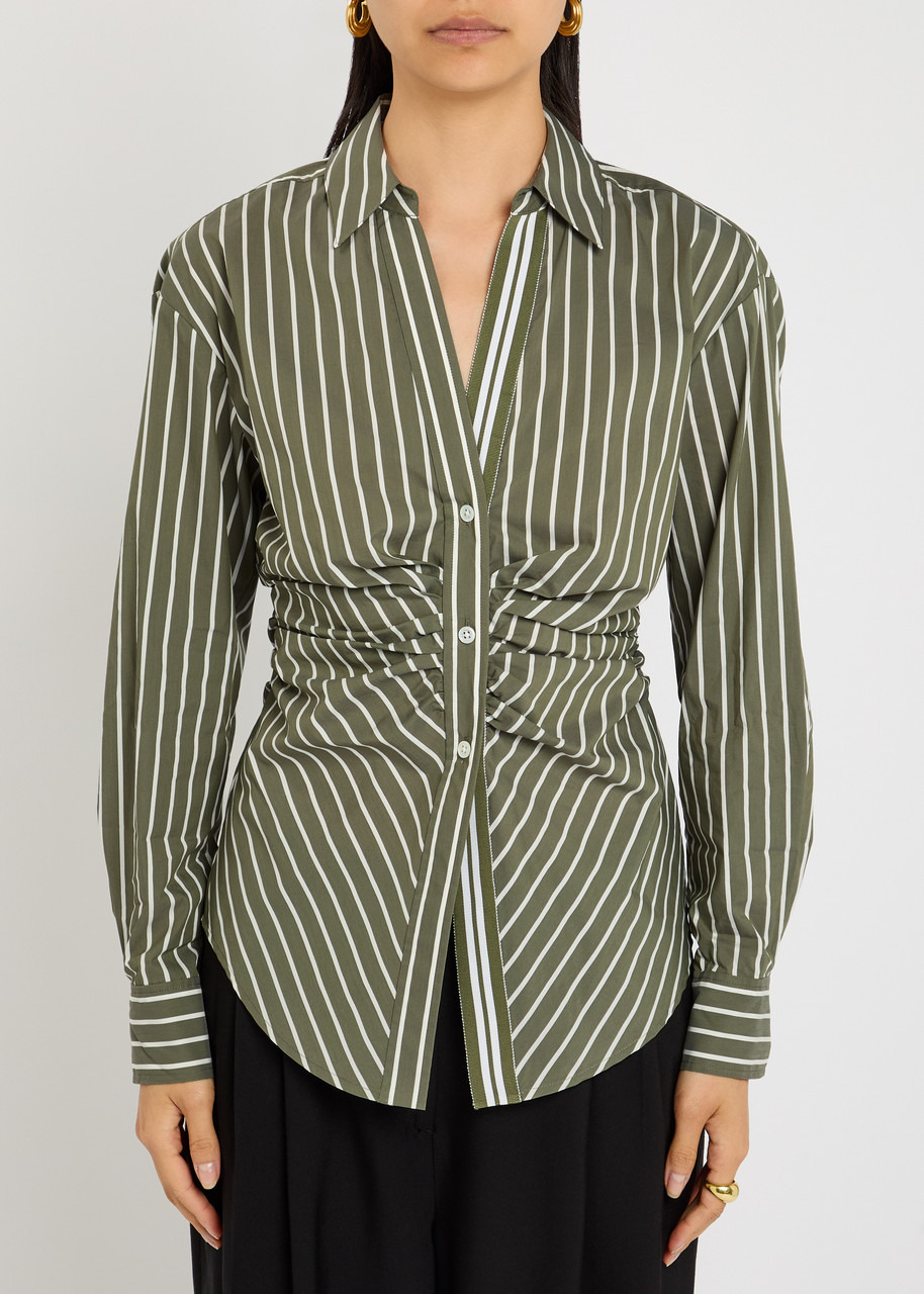 Veronica Beard Devra Gathered Striped Cotton-poplin Shirt - 2