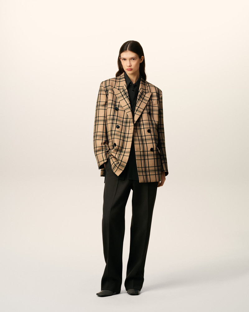 AMI Paris BROWN WOOL CHECKED LOOSE DOUBLE BREASTED JACKET outlook