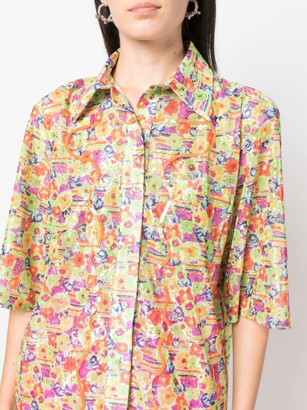 floral-print sequin-detail shirt - 5