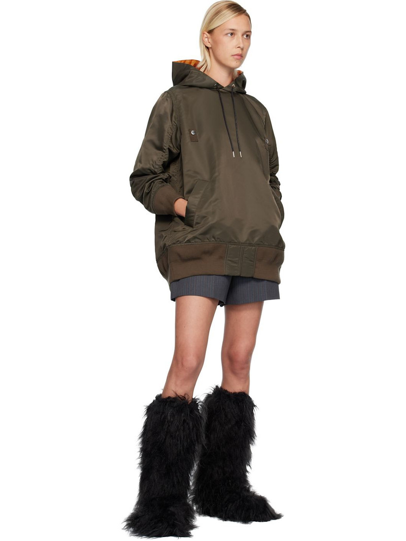 sacai Gray & Khaki Stripe Doeskin Shorts outlook