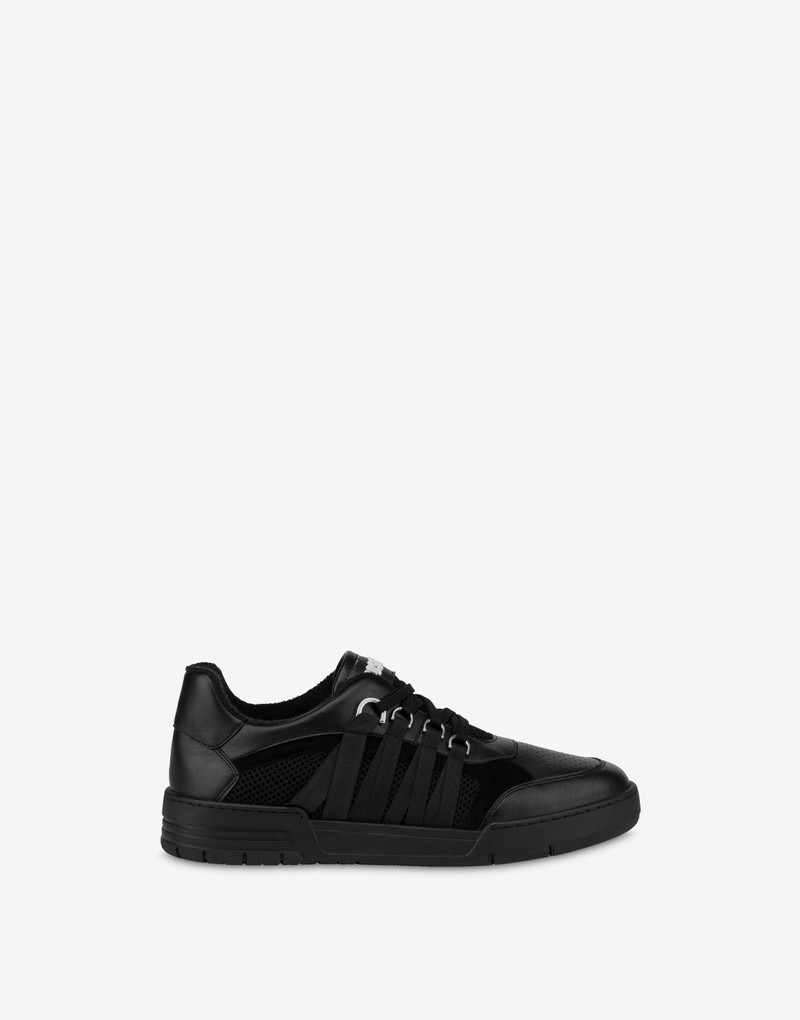 Moschino MESH, CALFSKIN AND SPLIT LEATHER STREETBALL SNEAKERS outlook