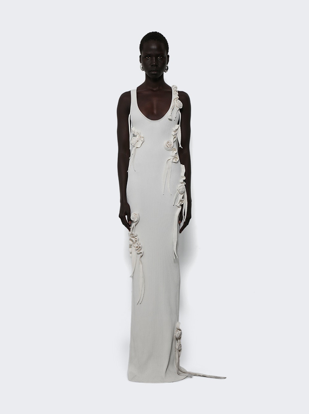 Knitted Ribbon Long Tank Dress White - 2