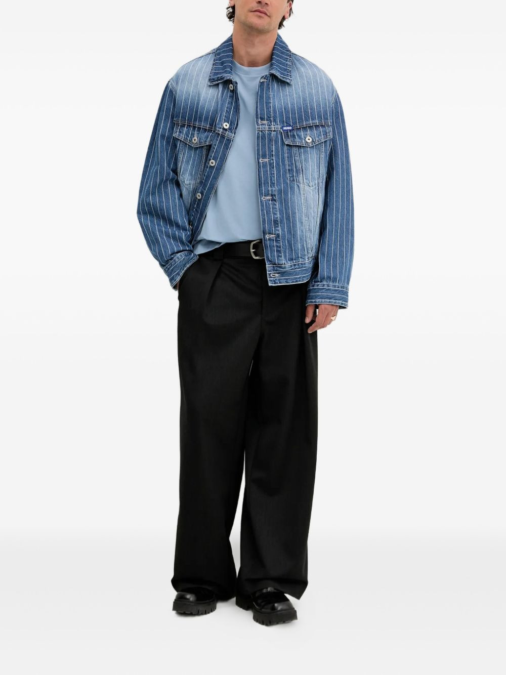 pinstripe denim jacket - 2