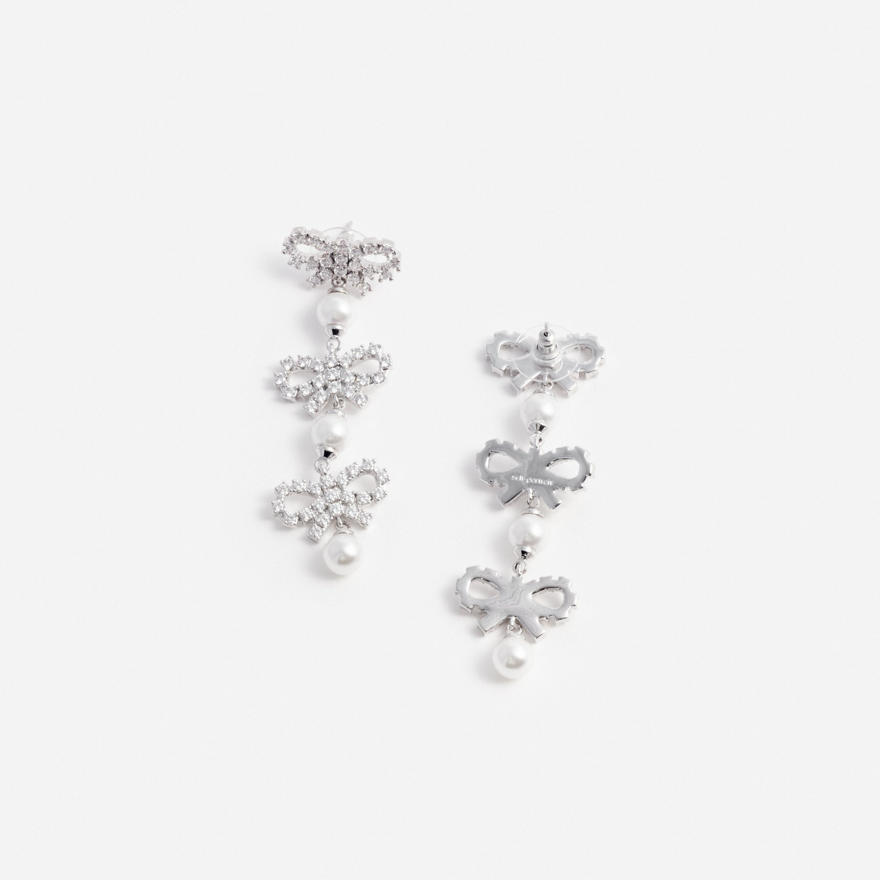 Micro Bow Pearl Tiered Earrings - 2