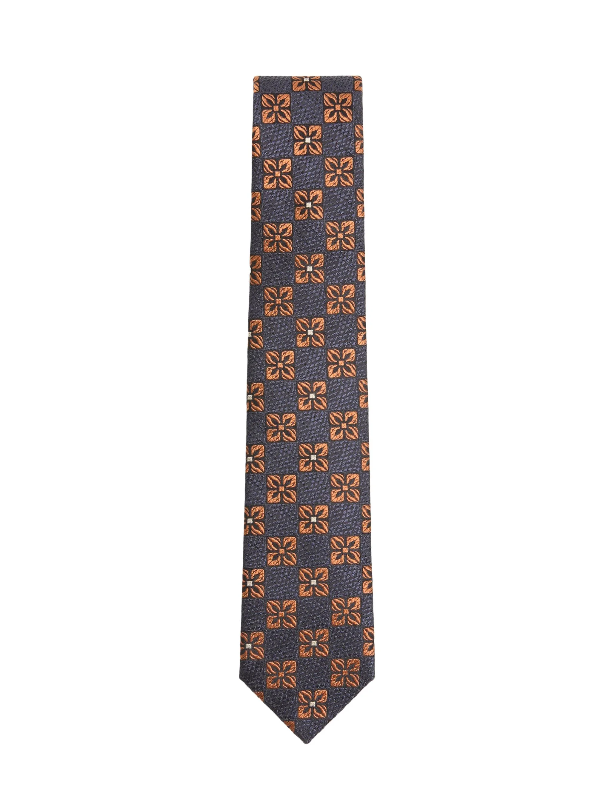 Men's Valentie Silk and Jacquard Tie with Design - Blue Hazelnut - 1