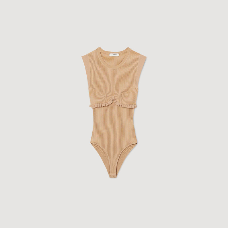 ruffle-trim ribbed bodysuit - 1