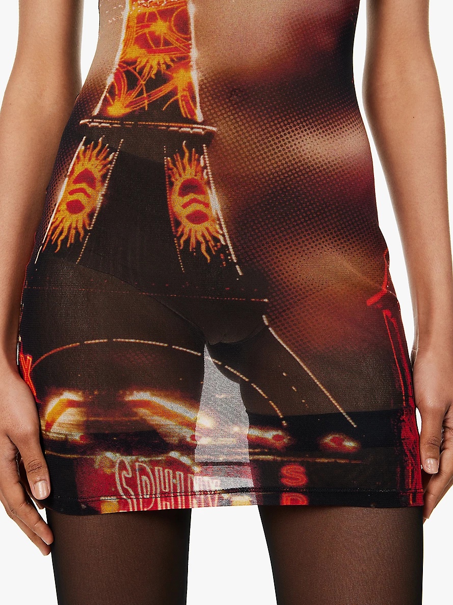 Pigalle graphic-print mesh mini dress - 5