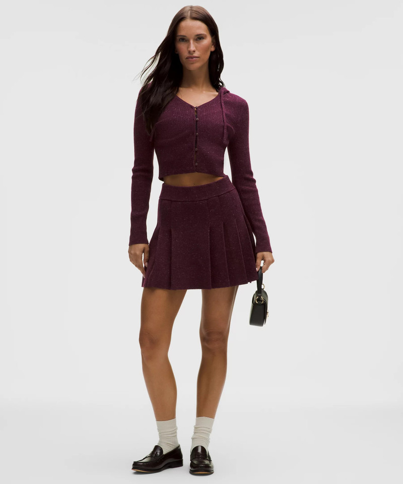 Ribbed Merino Wool Mid-Rise Pleated Skirt 1