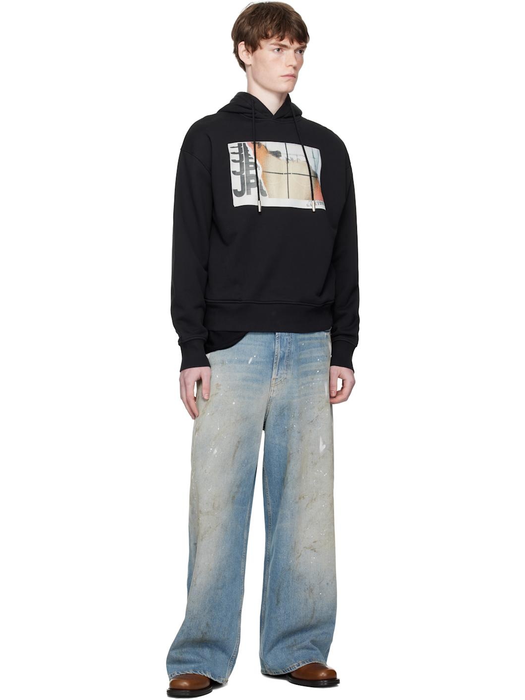 Black Printed Fire Hoodie - 4