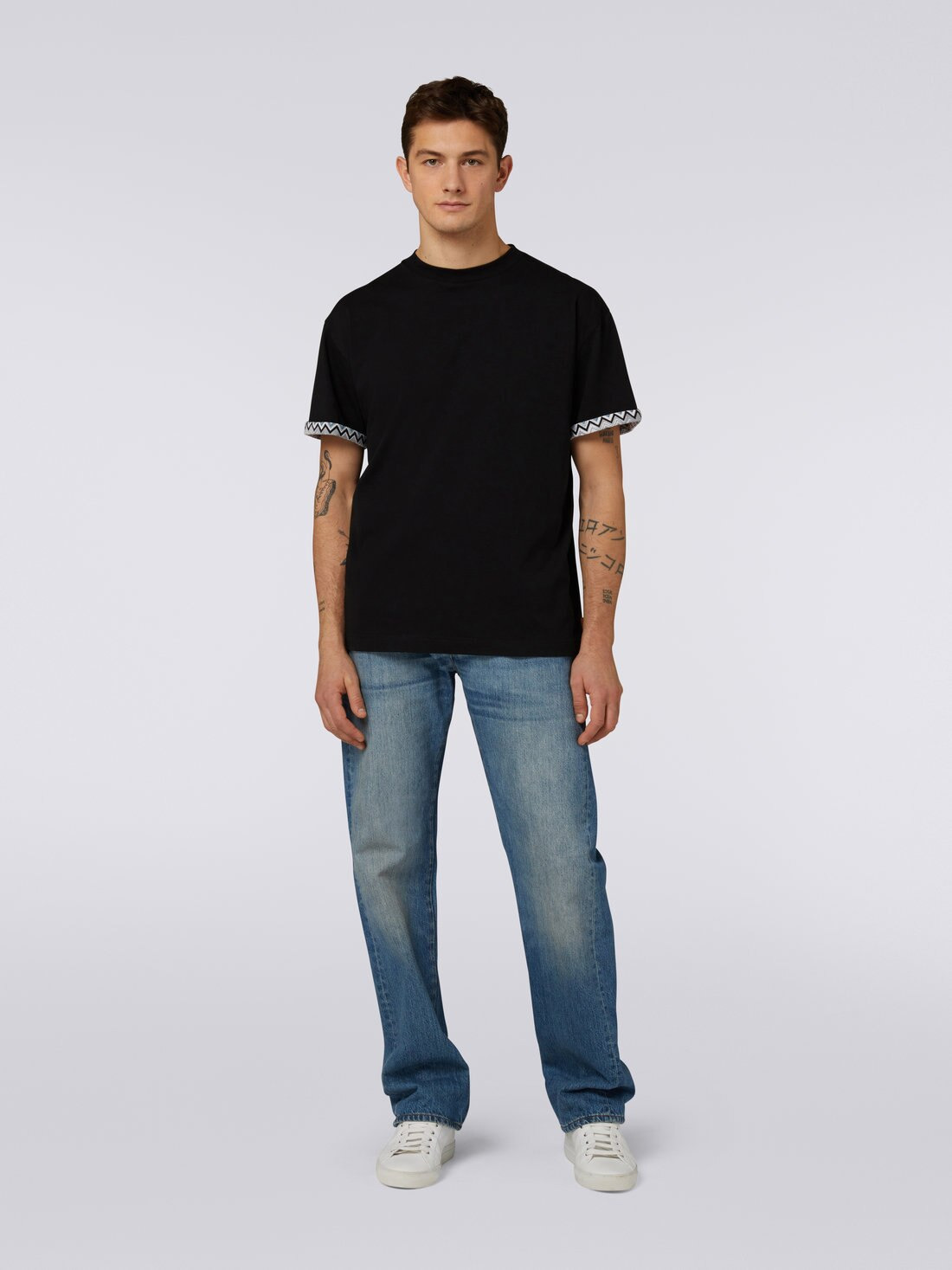 Cotton crew-neck T-shirt with knitted insert - 5