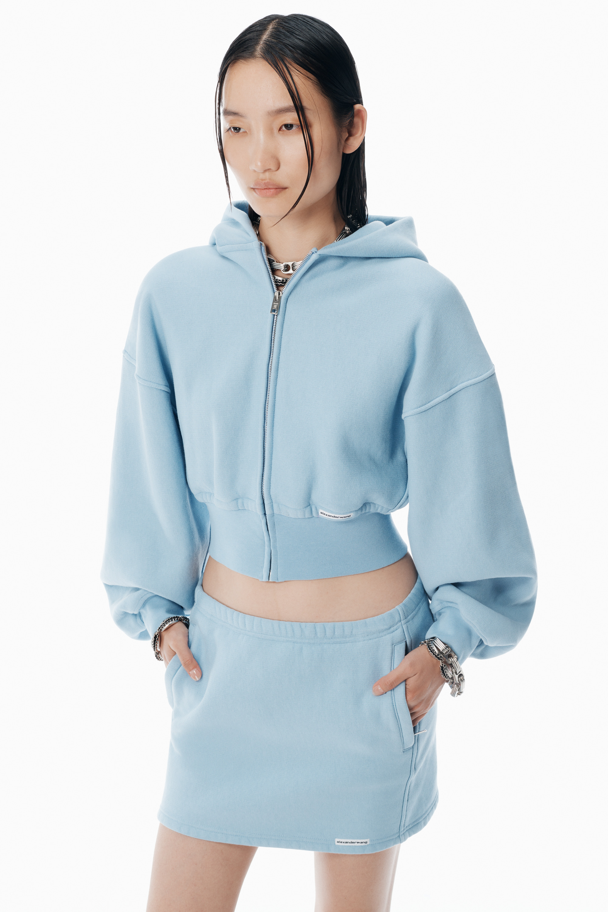 Light Blue Cropped Zip-Up Hoodie - 3