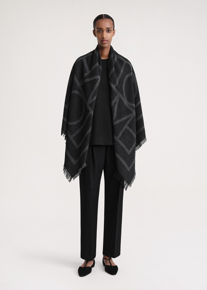 Totême Monogram wool cashmere scarf dark grey outlook