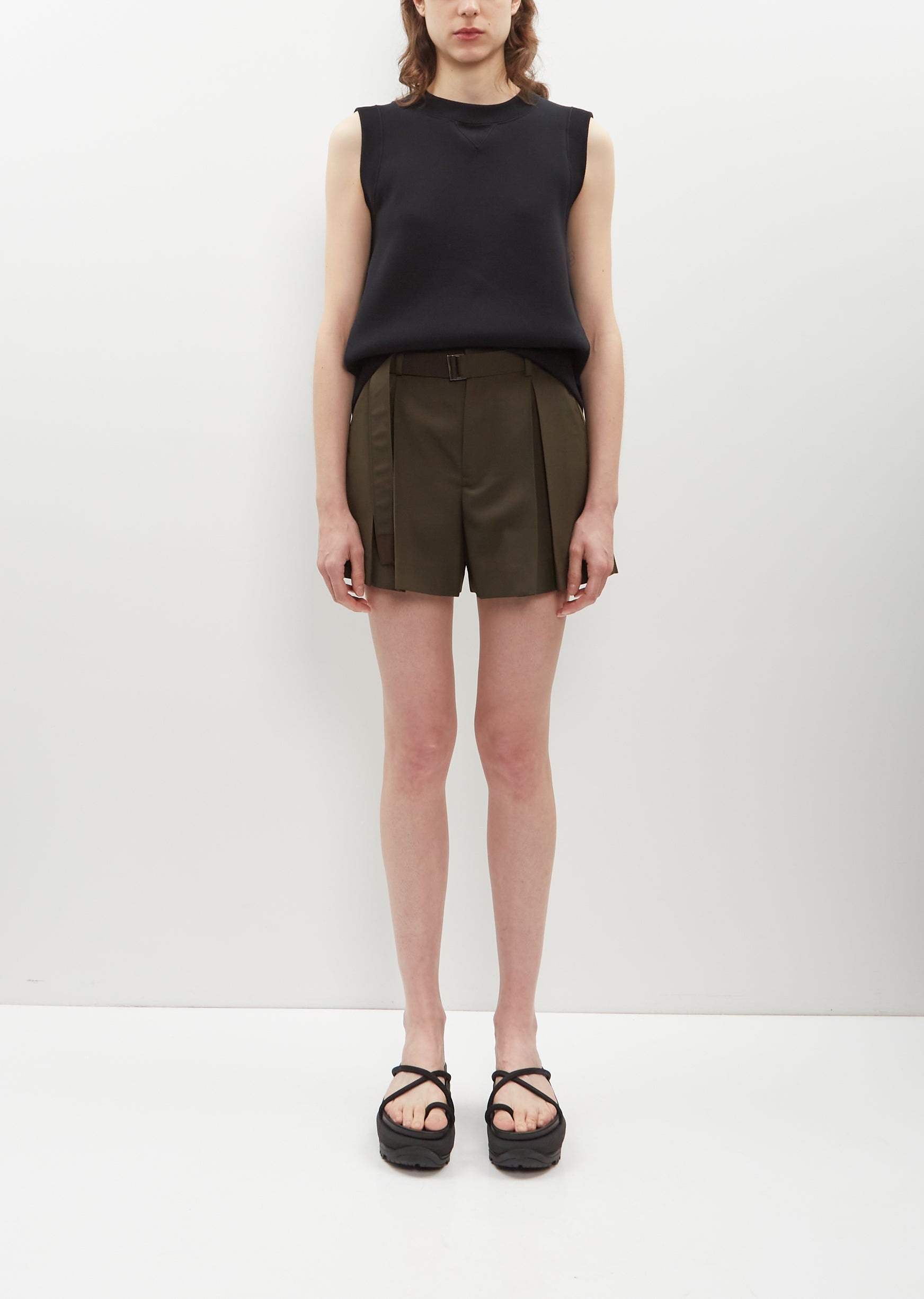 Suiting Belted Shorts — Khaki - 1