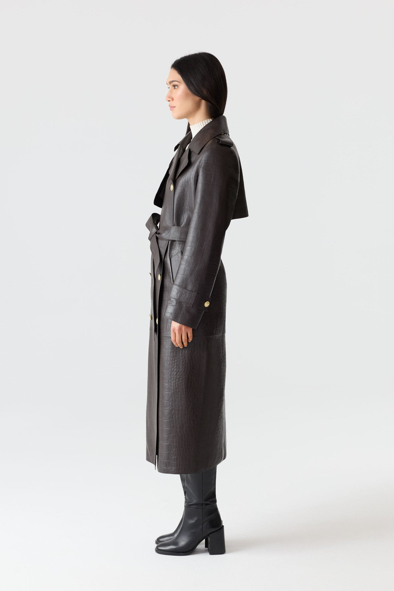 GAEL-NV Croc-Embossed Maxi Leather Trench Coat 5