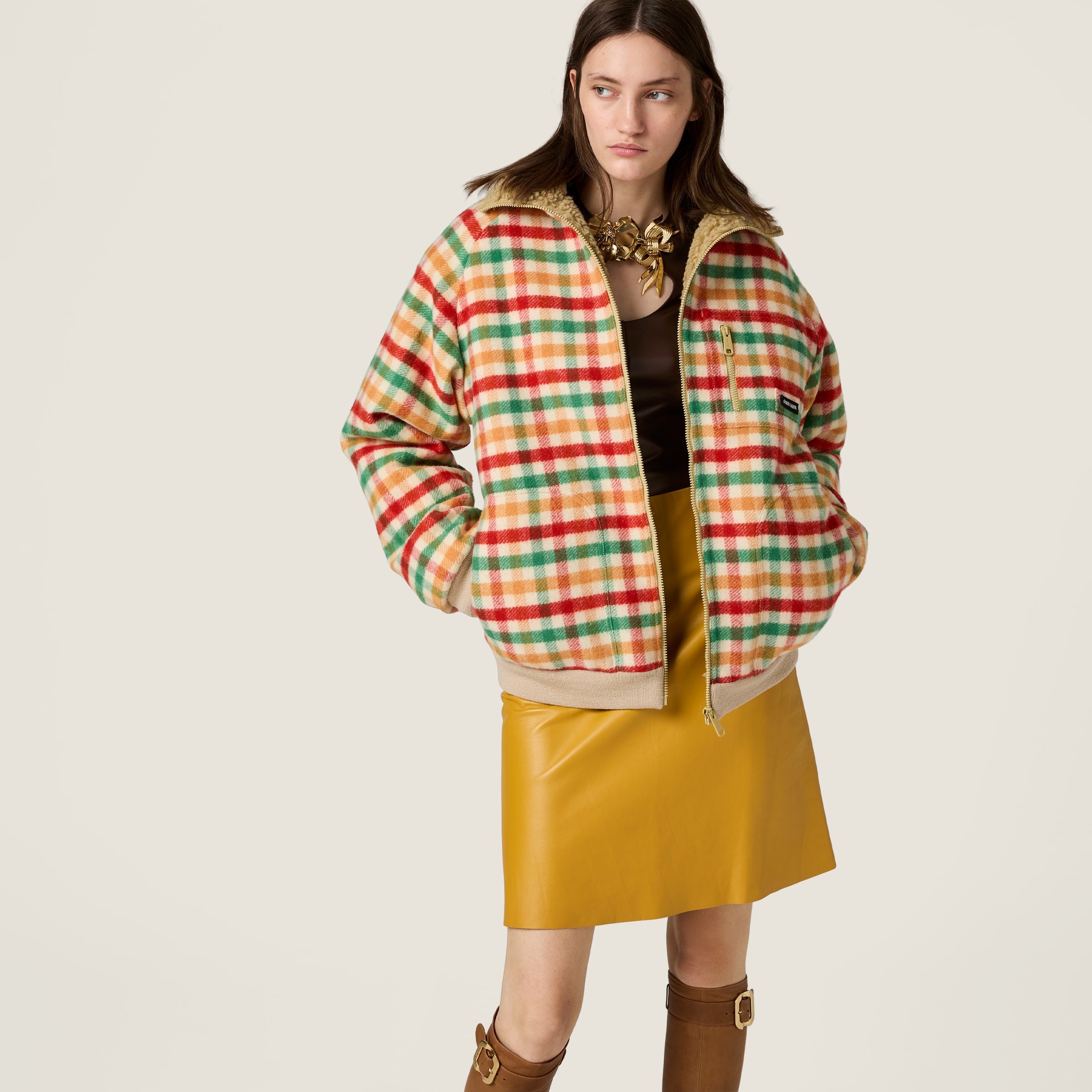 Fleece-lined checked blouson jacket - 4