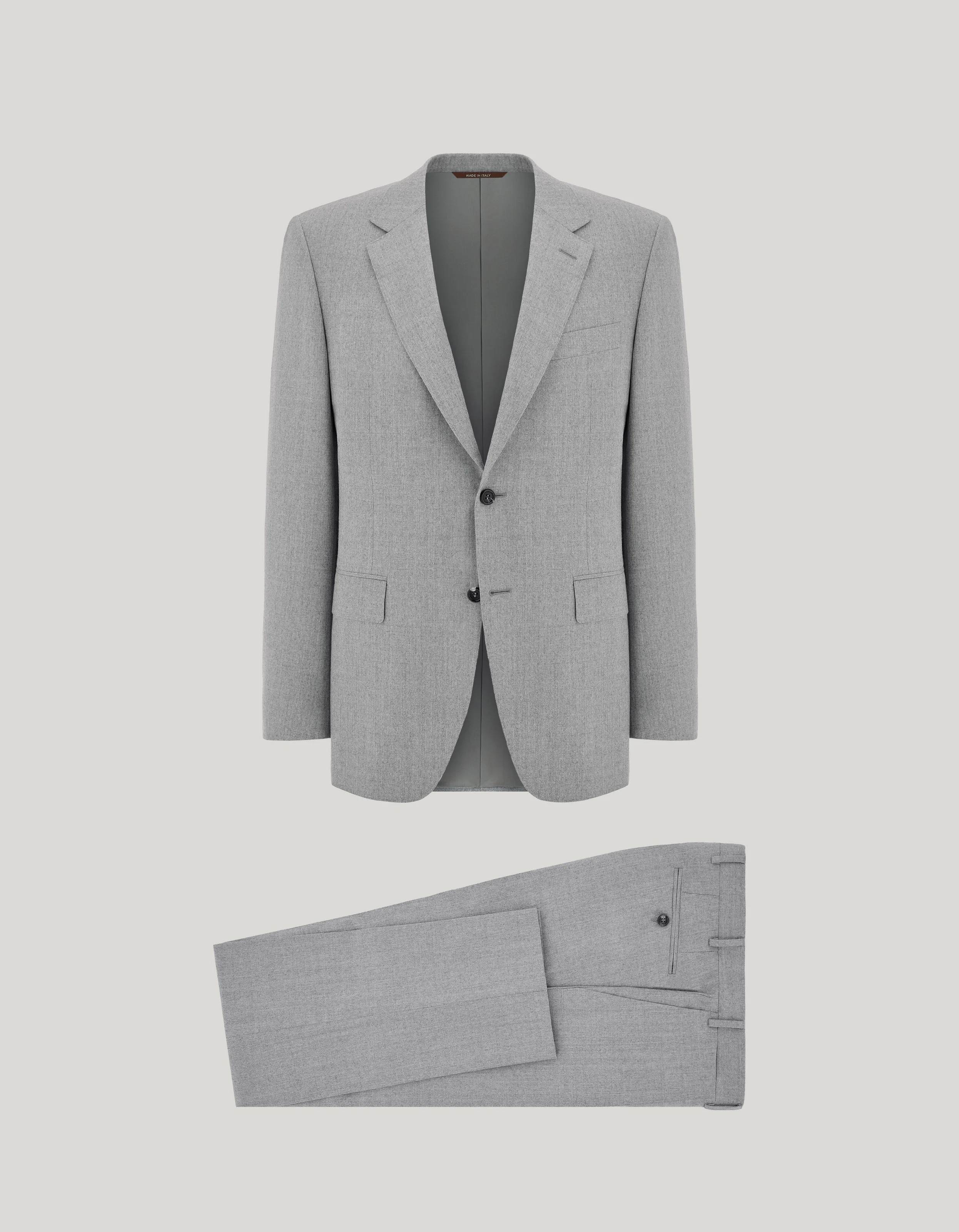 LIGHT GRAY WOOL FLANNEL SINGLE-BREASTED REGULAR-FIT SUIT - 1