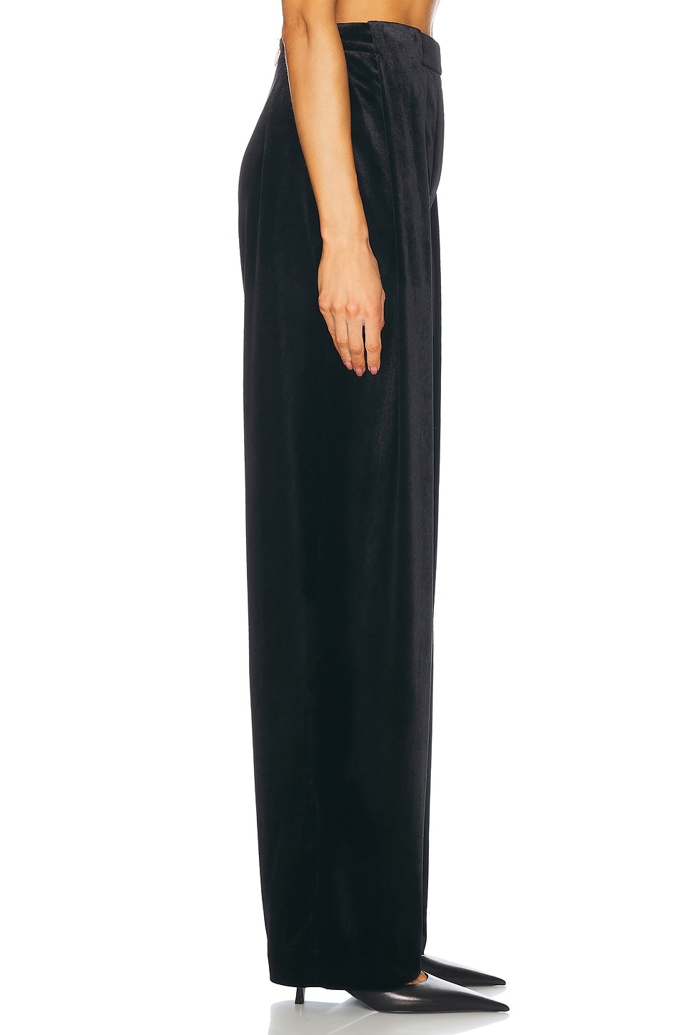 High Waisted Pleated Loose Velvet Pant - 3