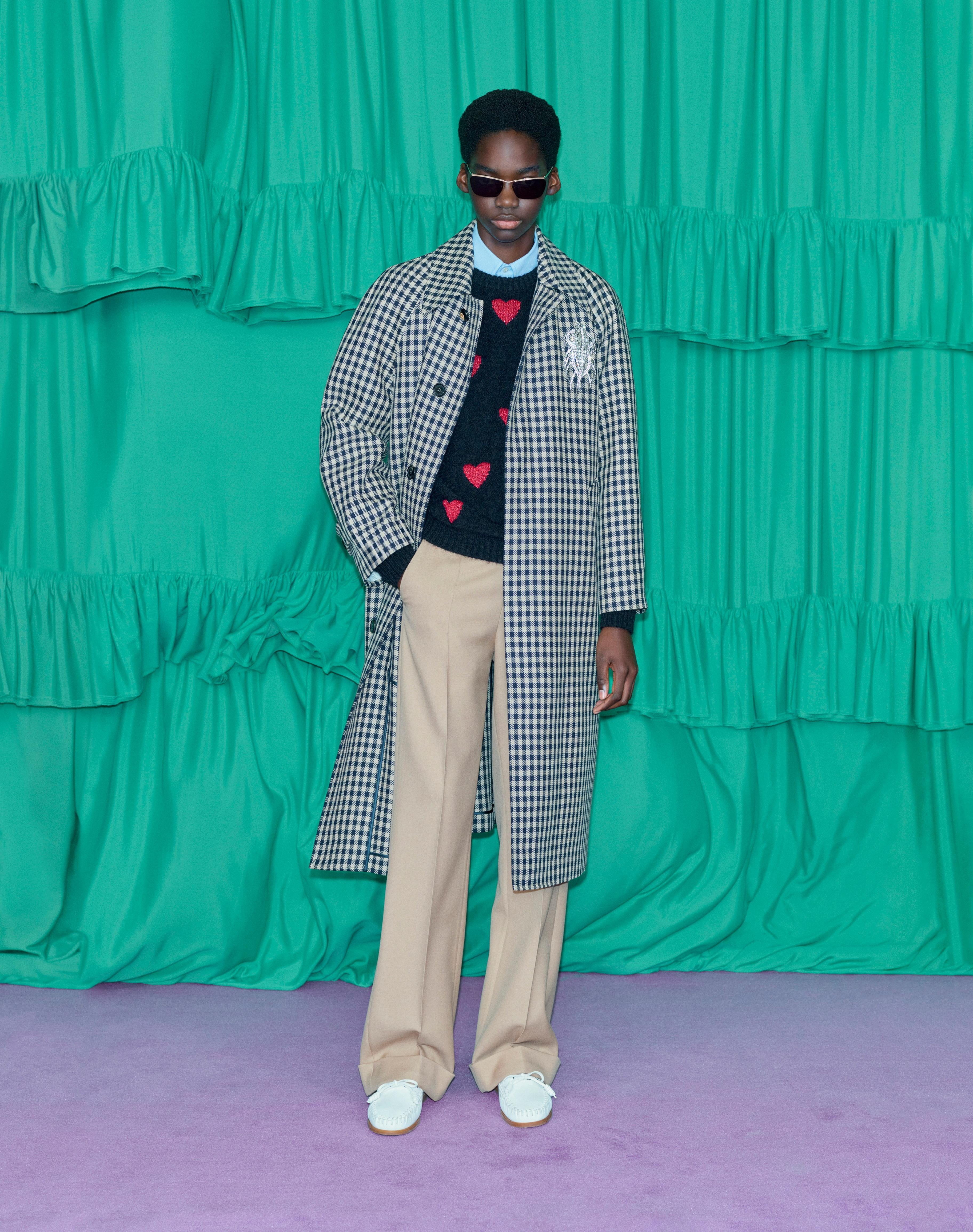 SINGLE-BREASTED COTTON AND WOOL COAT WITH VICHY PATTERN - 8