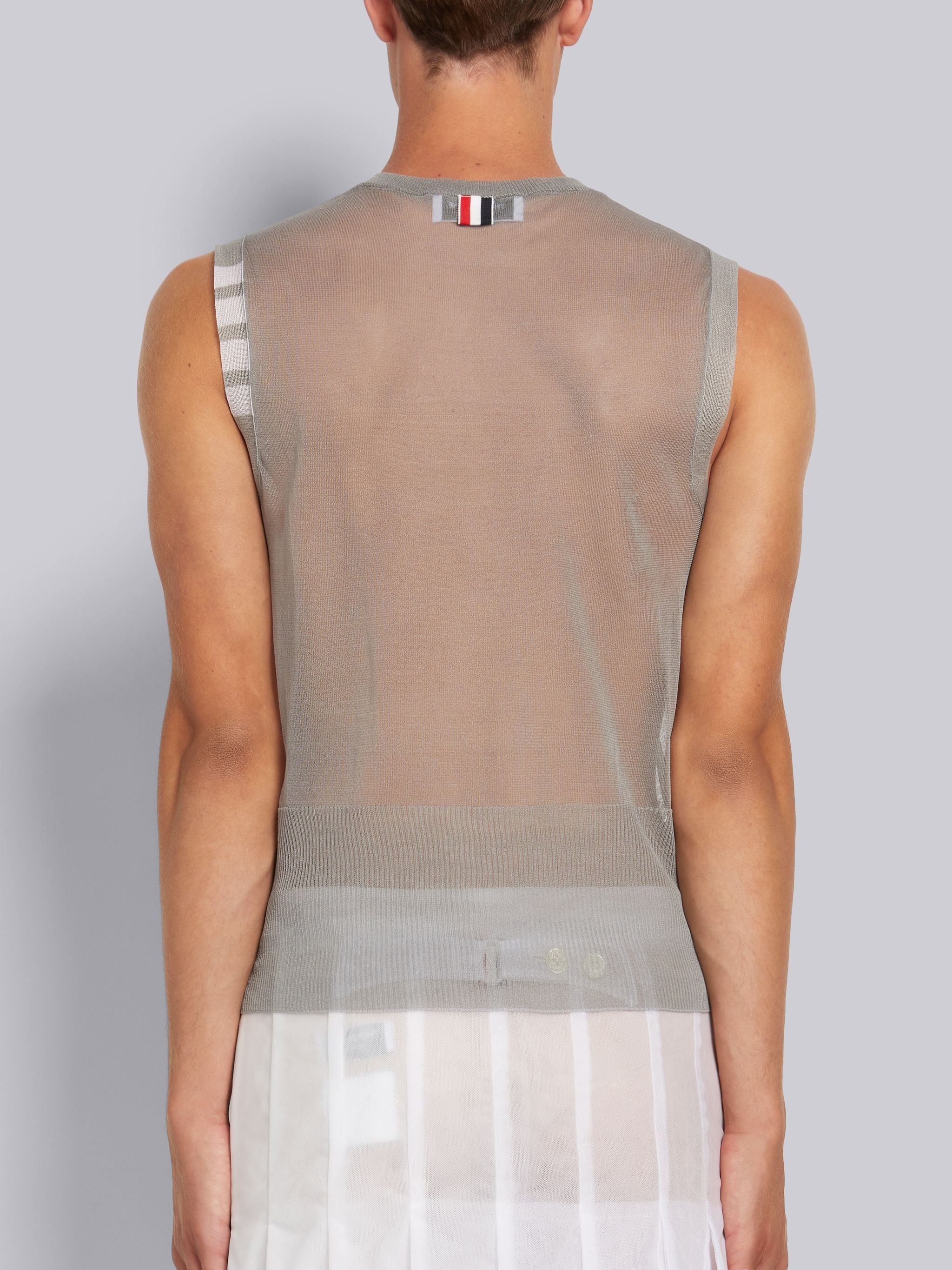 Light Grey Silk Organza 4-Bar Shell Top - 3