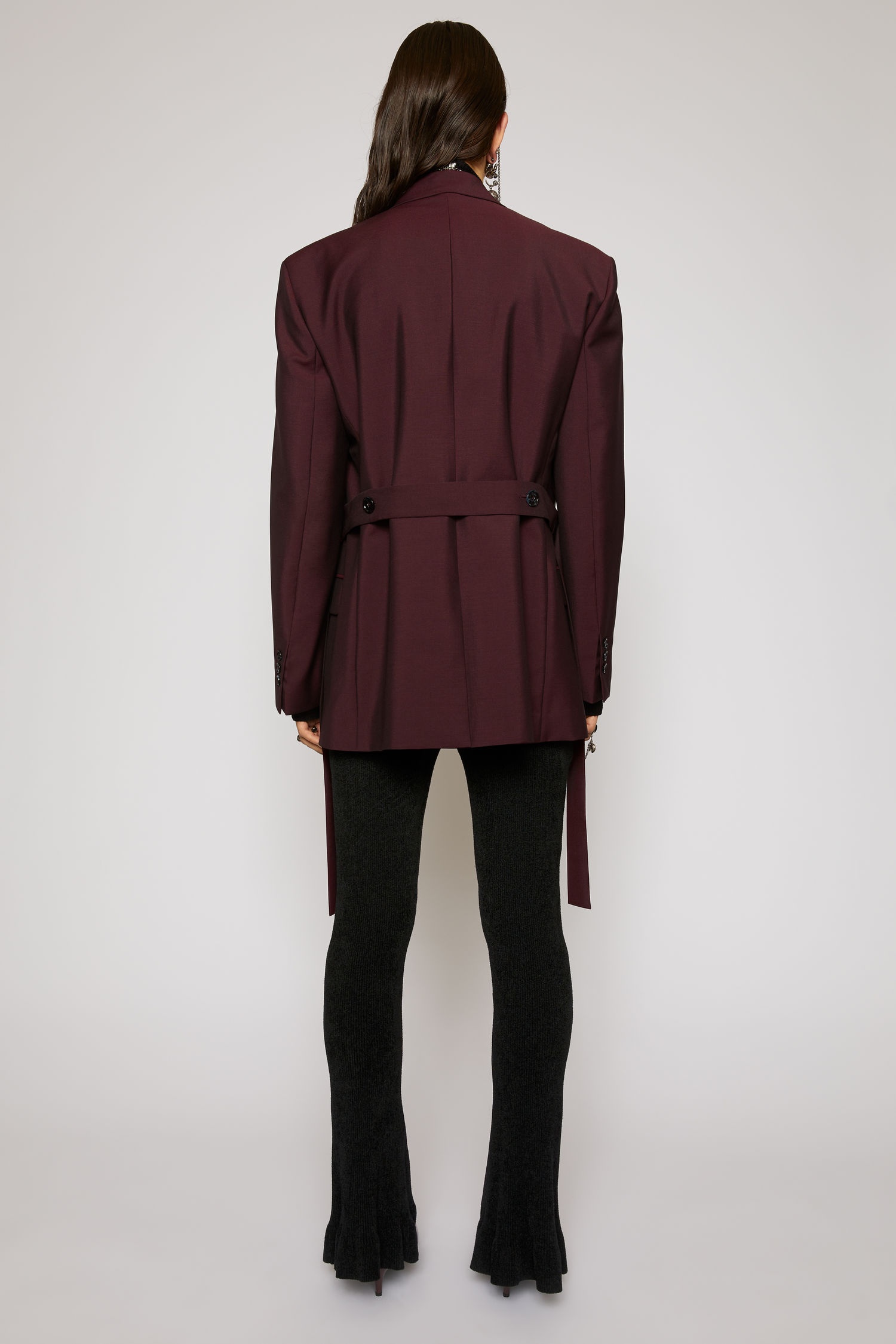 Double-breasted belted jacket aubergine/black - 4