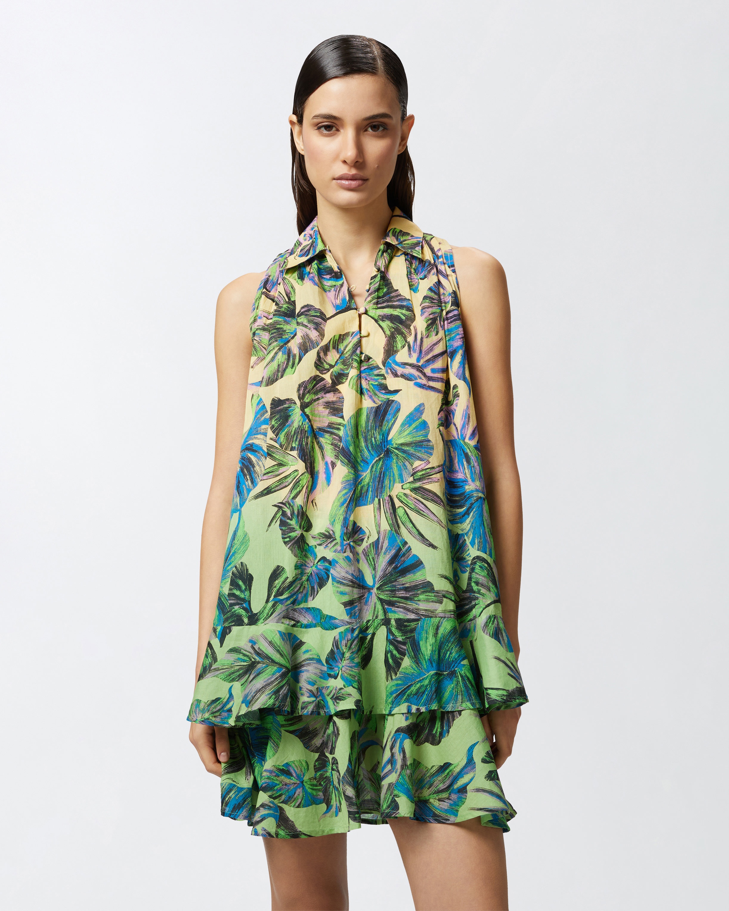 SLEEVELESS GRADIENT POLO DRESS WITH LEAF MOTIF - 2