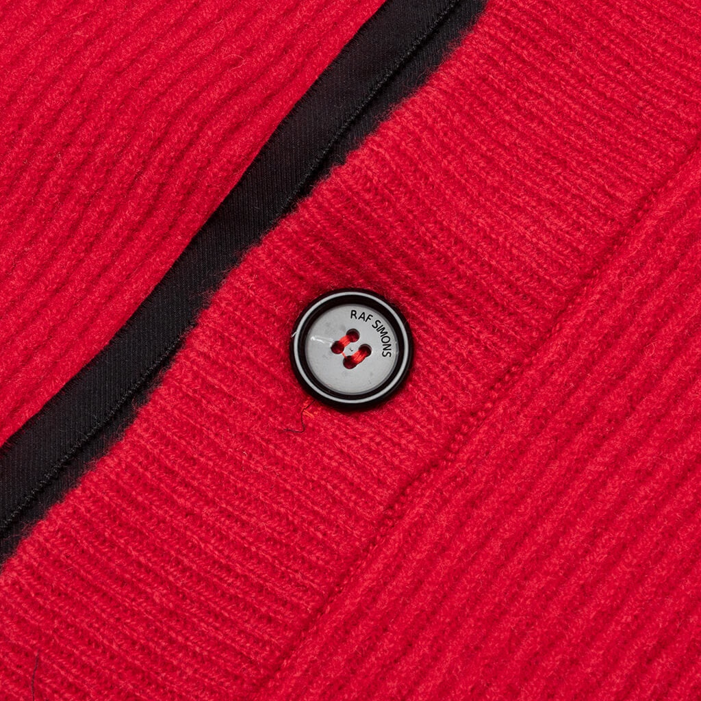 RAF SIMONS BIG RIBBED KNIT CARDIGAN WITH FABRIC LINING - RED - 3