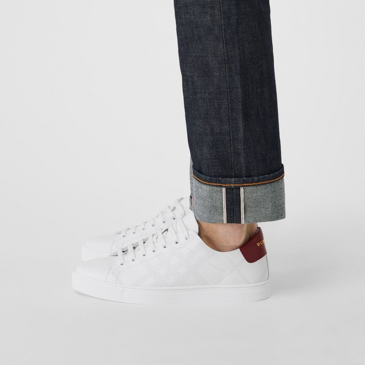 Perforated Check Leather Sneakers - 4