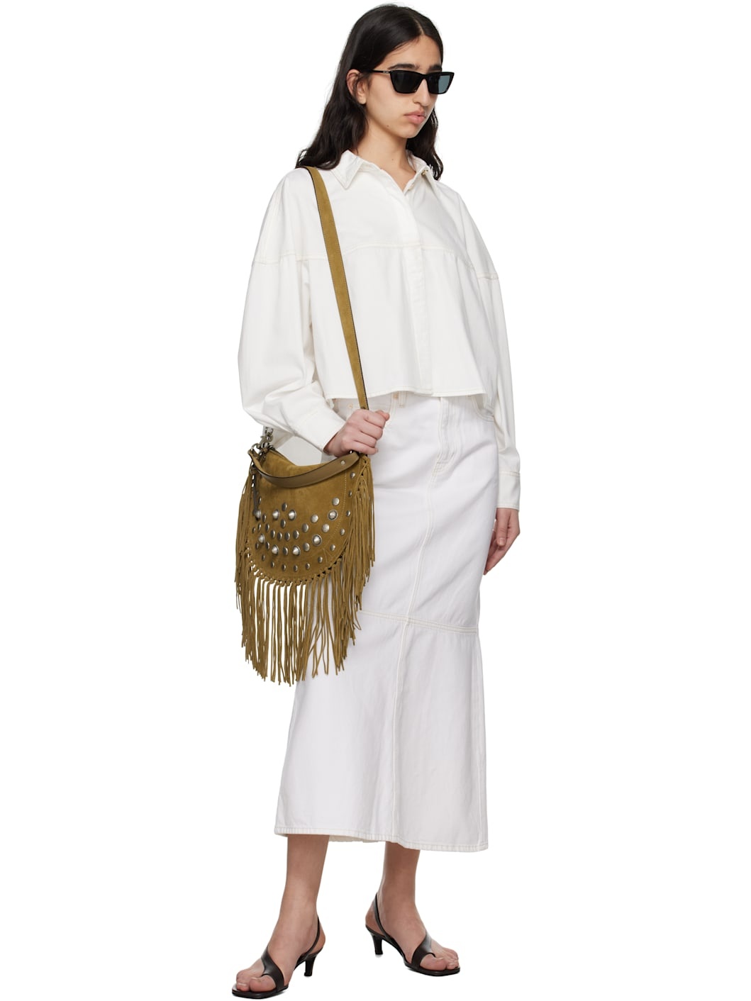 White 'The Flounce' Denim Midi Skirt - 4