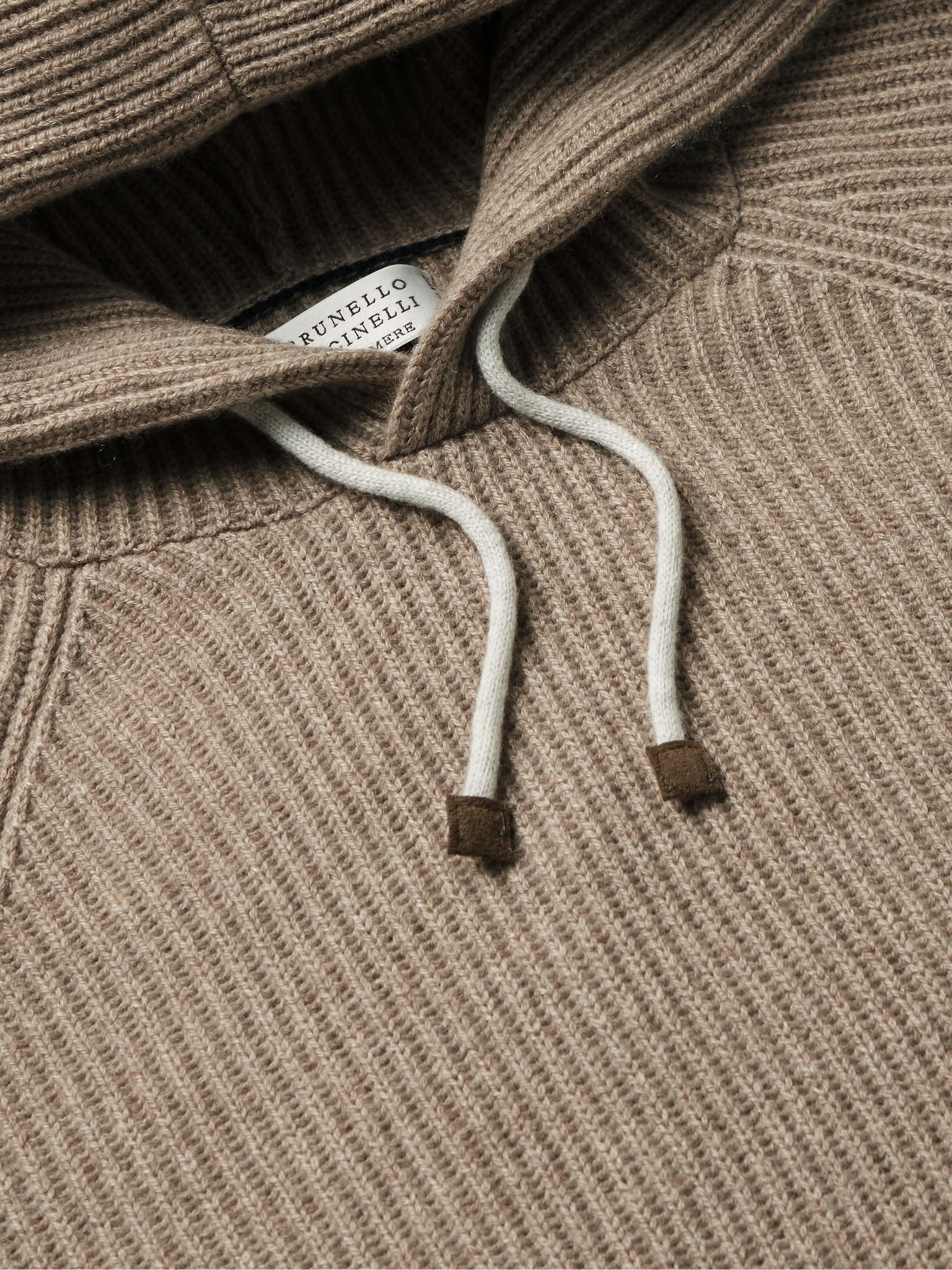 Contrast-Tipped Ribbed Cashmere Hoodie - 5