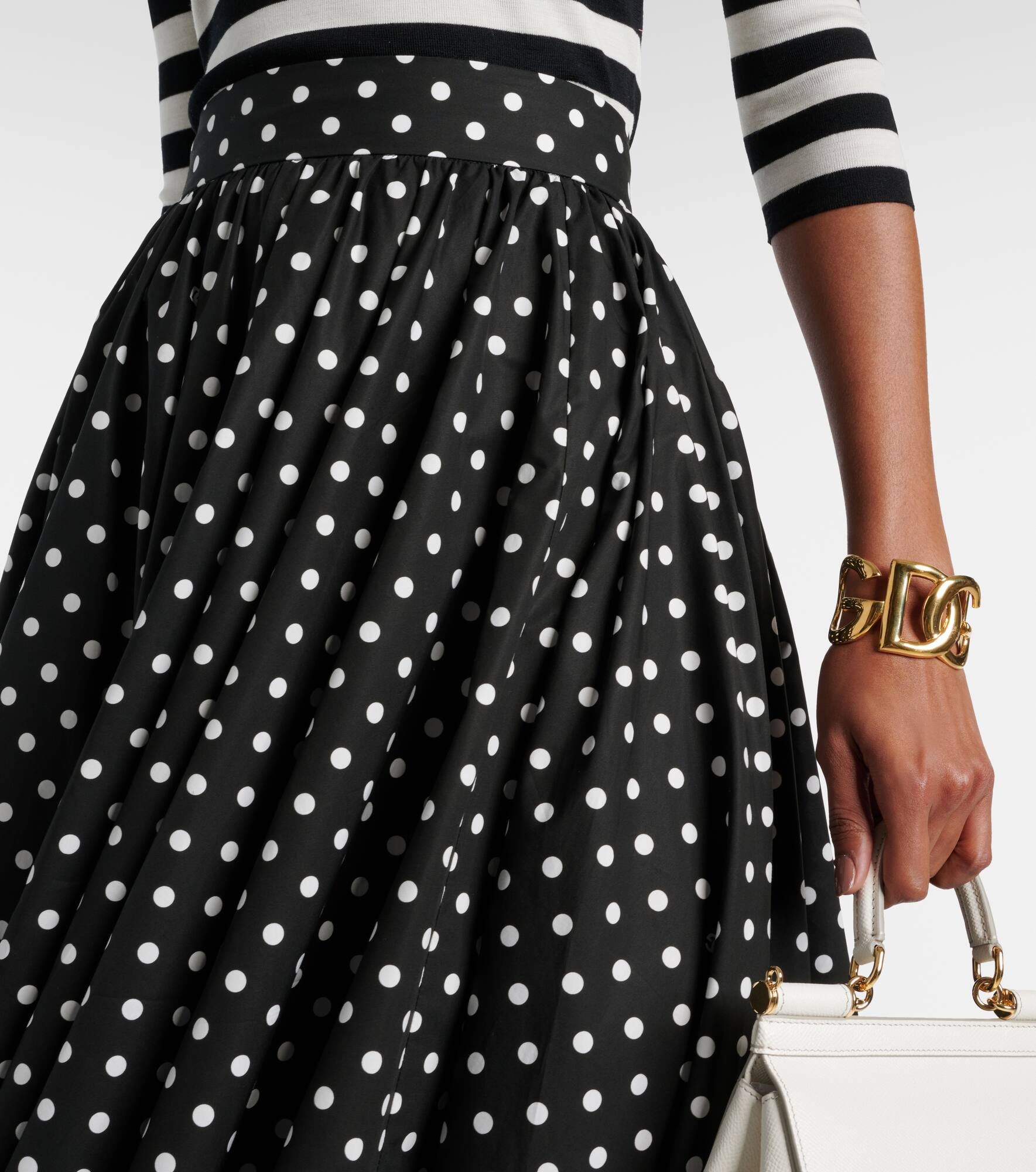 Polka-dot high-rise cotton poplin midi skirt - 4