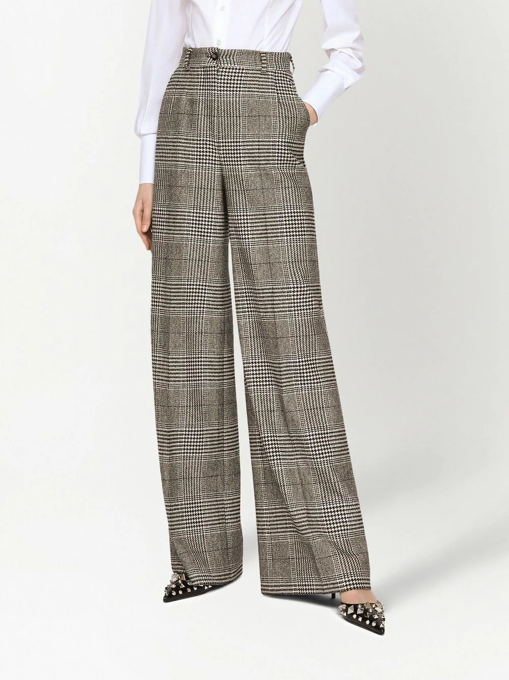 check-pattern virgin wool wide-leg trousers - 3