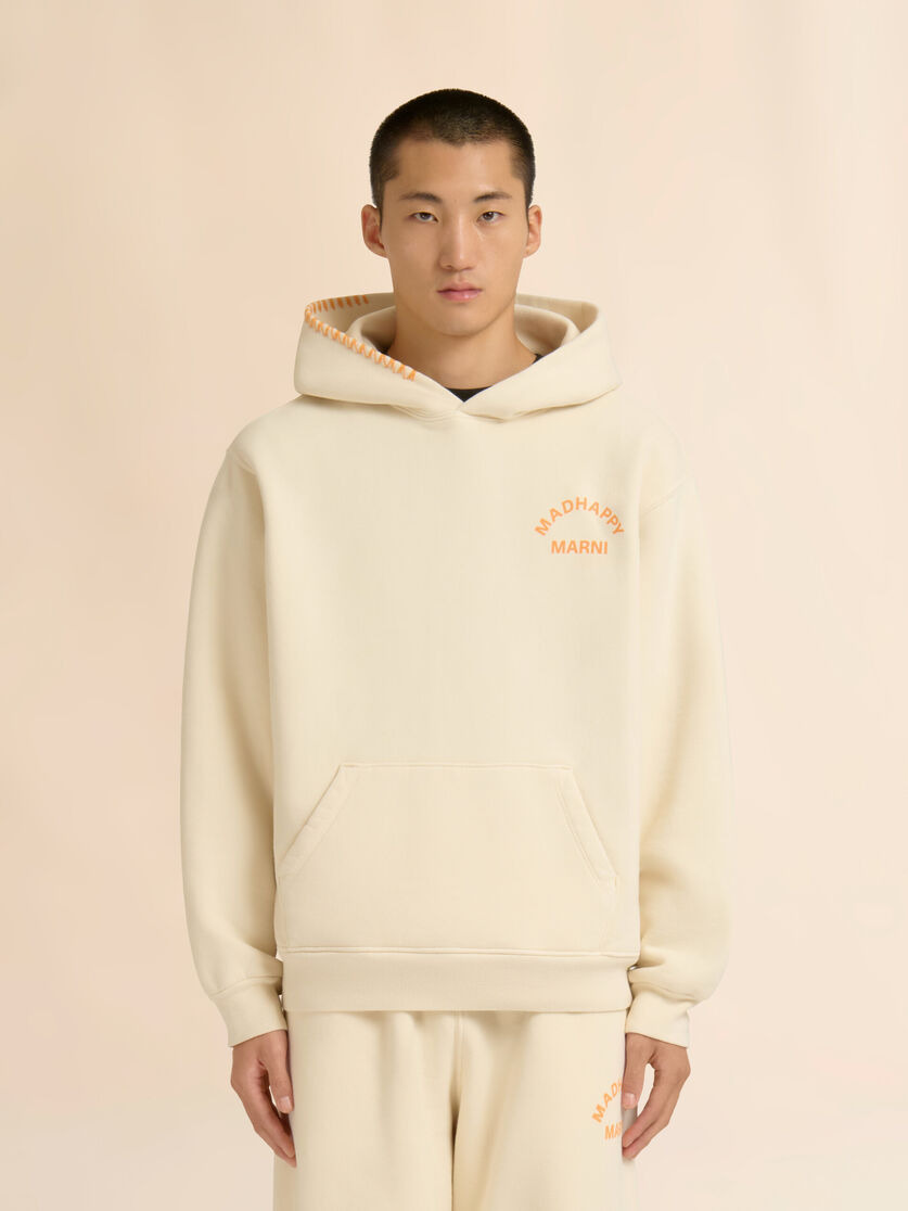 MARNI + MADHAPPY CREAM COTTON HOODIE WITH ARCH LOGO PRINT - 2